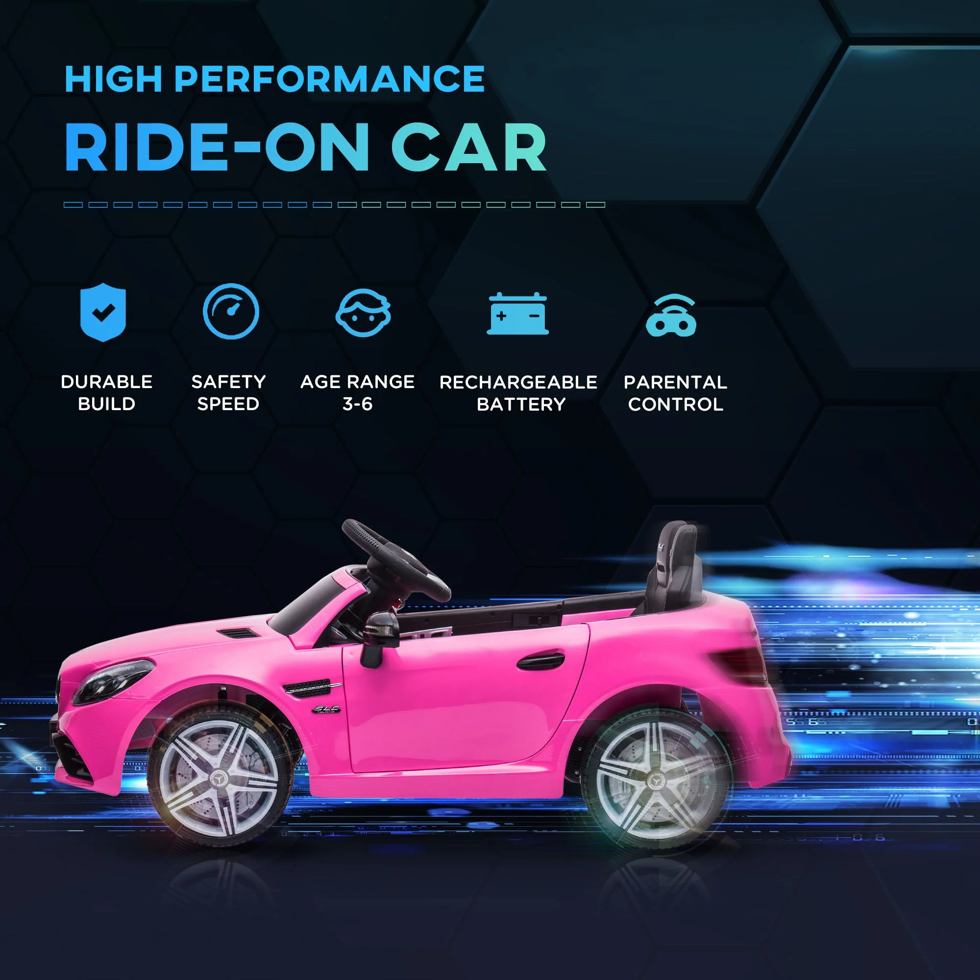 Mercedes Benz SLC 300 Ride On Electric Car With Parent Remote 3 To 6 Years Pink by Aiyaplay - Image 4