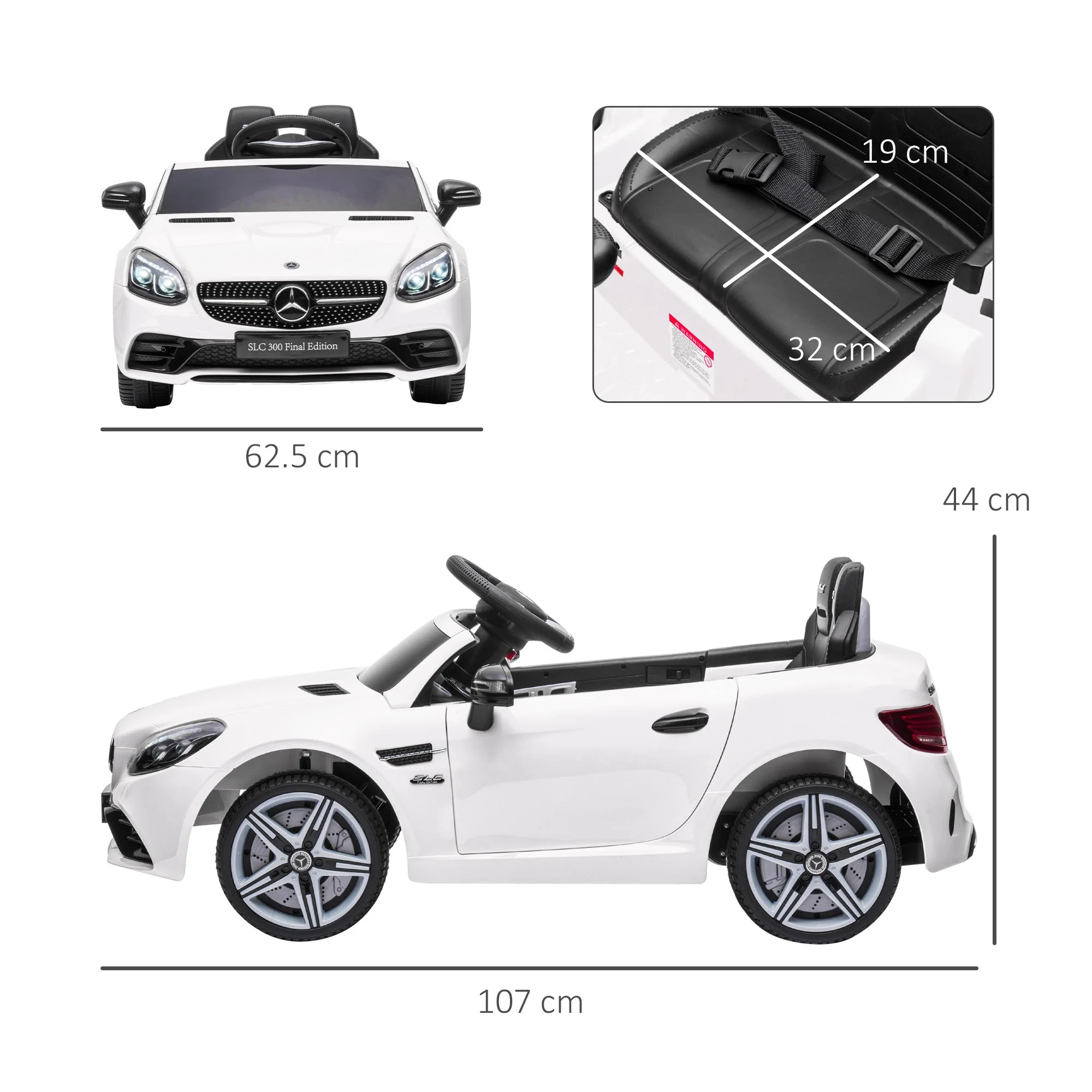 Mercedes Benz SLC 300 Ride On Electric Car With Parent Remote 3 To 6 Years White by Aiyaplay - Image 2