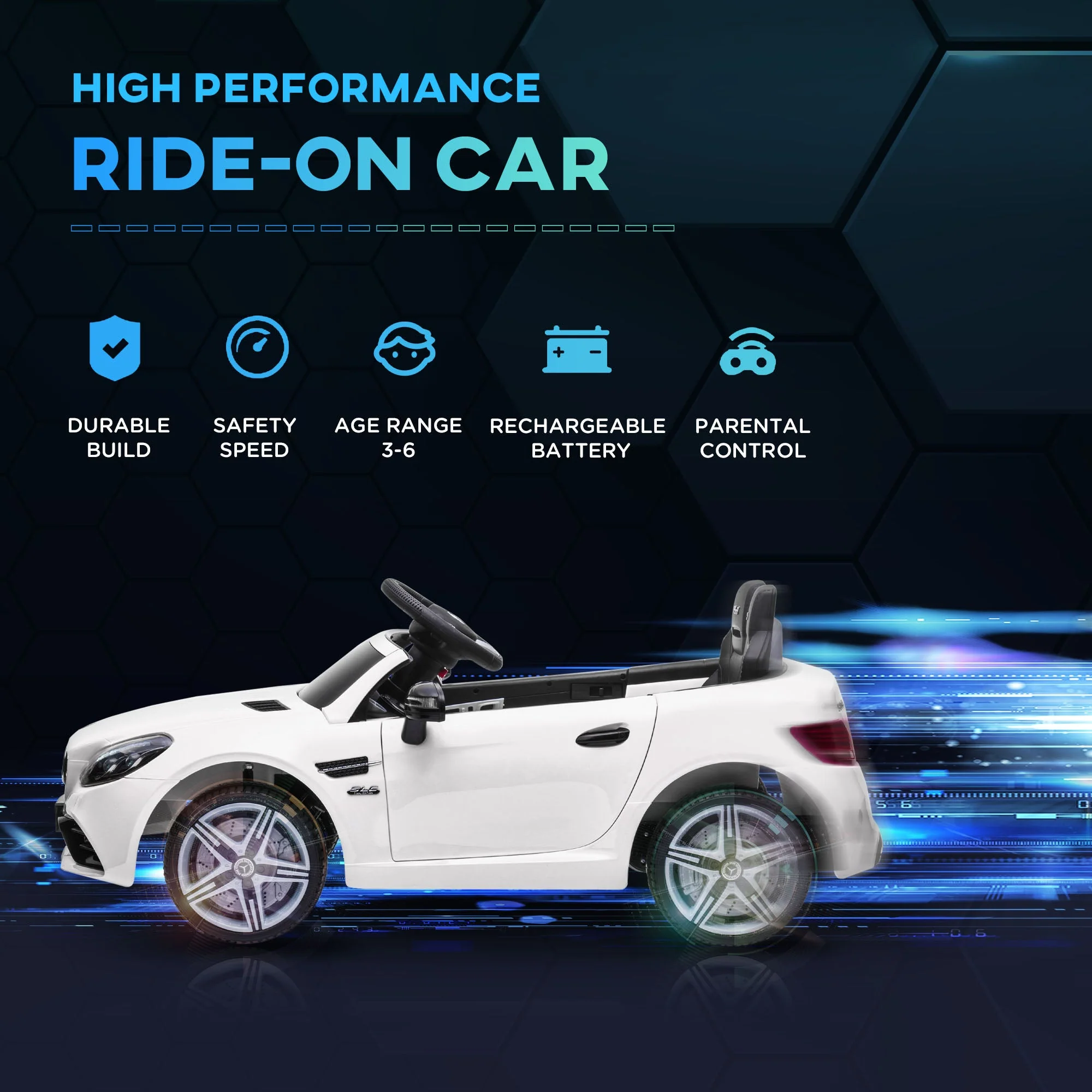 Mercedes Benz SLC 300 Ride On Electric Car With Parent Remote 3 To 6 Years White by Aiyaplay - Image 3