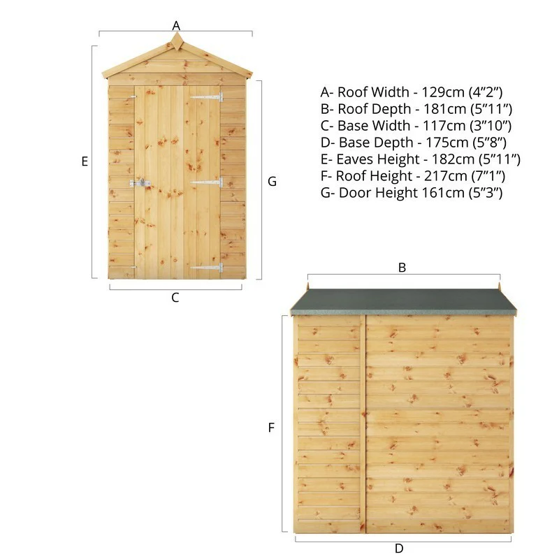 Mercia 3' 10" x 5' 8" Apex Shed - Premium Dip Treated Shiplap - Image 10