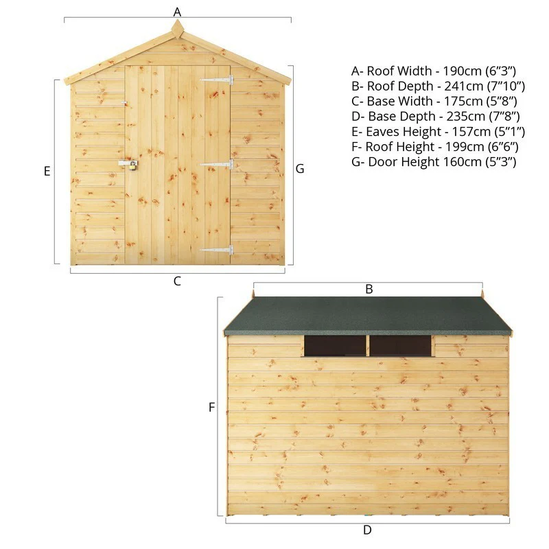 Mercia 5' 8" x 7' 8" Apex Shed - Premium Pressure Treated Shiplap - Image 10