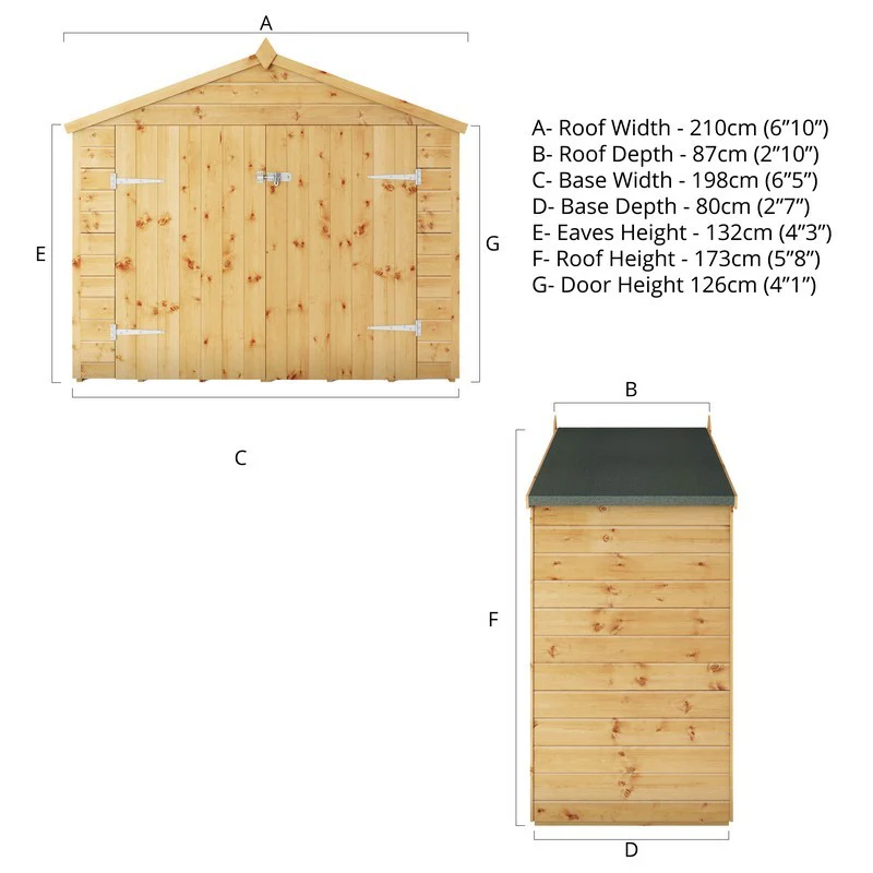Mercia 6' 5" x 2' 7" Pent Bike Store - Premium Dip Treated Shiplap - Image 10