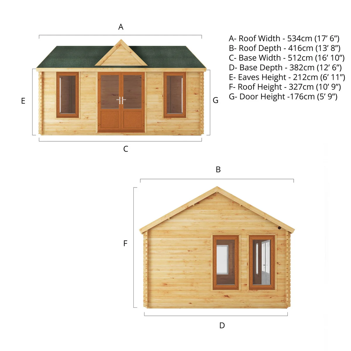 Mercia Clock Tower 13' 7" x 17' 6" Apex Log Cabin - Premium 44mm Cladding Loglap - Brown UPVC - Image 10