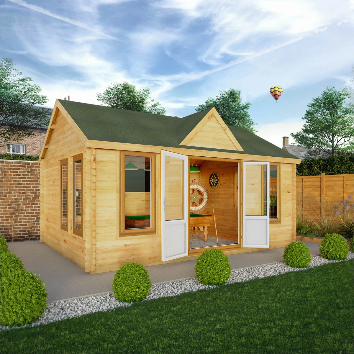 Mercia Clock Tower 13' 7" x 17' 6" Apex Log Cabin - Premium 44mm Cladding Loglap - Brown UPVC - Image 3