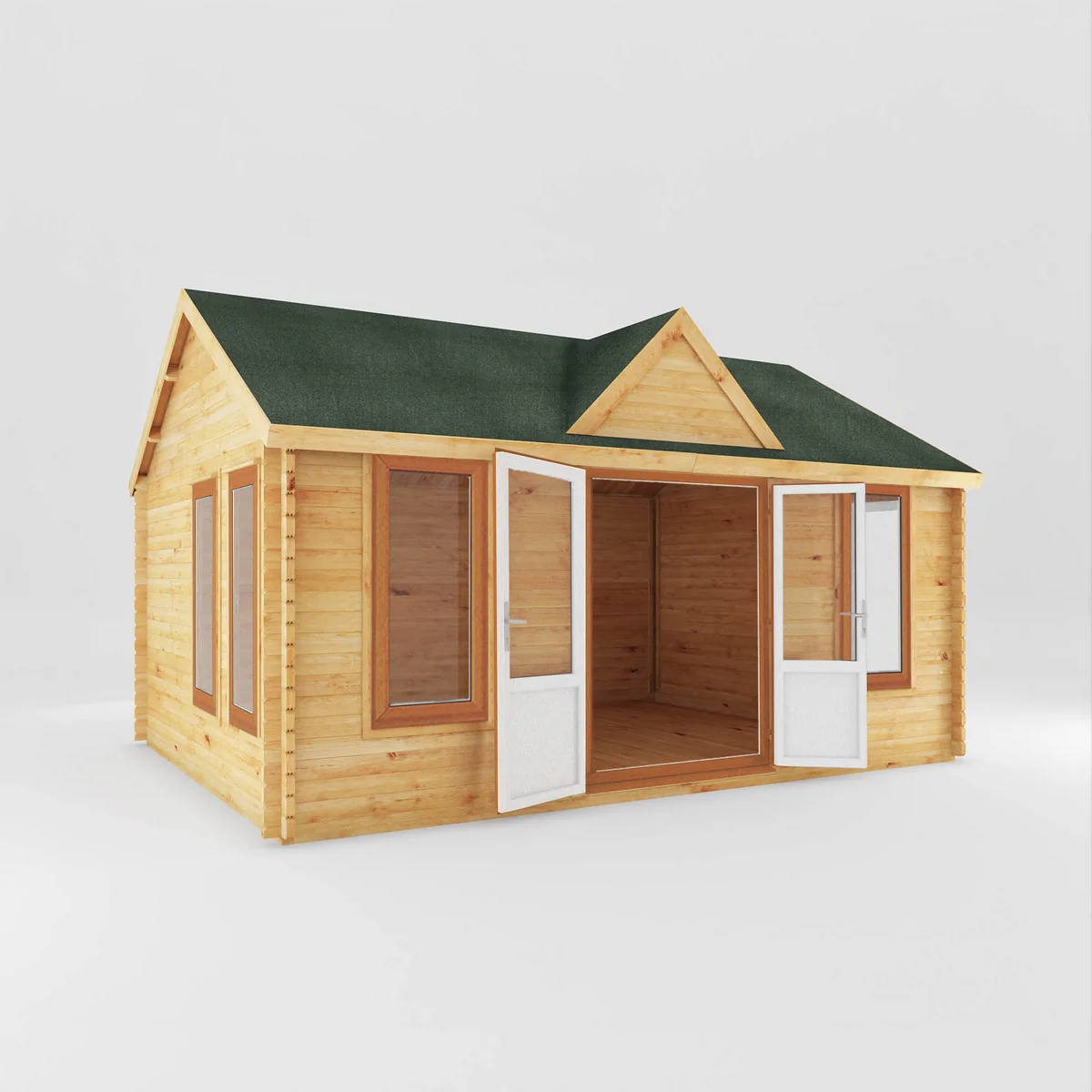 Mercia Clock Tower 13' 7" x 17' 6" Apex Log Cabin - Premium 44mm Cladding Loglap - Brown UPVC - Image 7