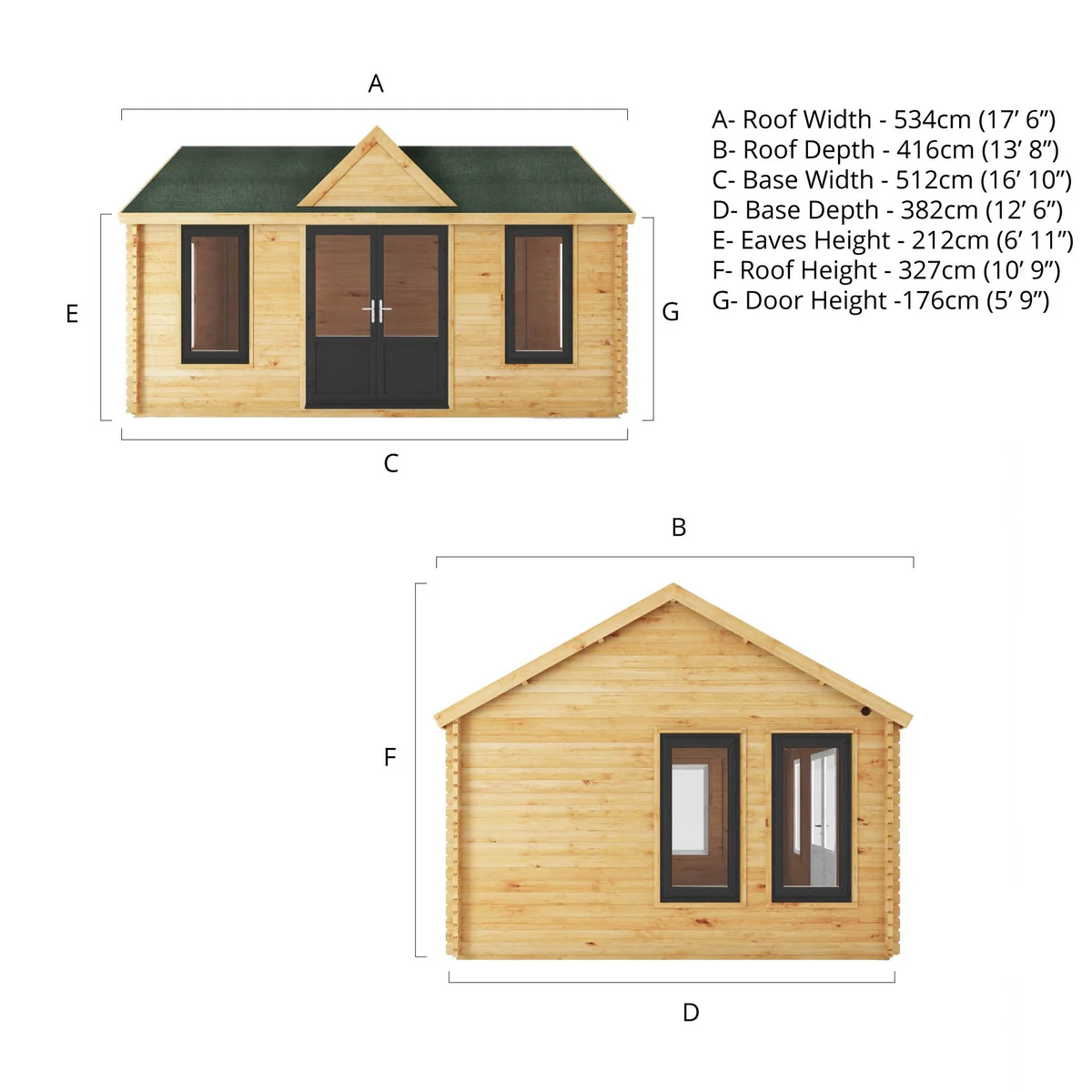 Mercia Clock Tower 13' 7" x 17' 6" Apex Log Cabin - Premium 44mm Cladding Loglap - Grey UPVC - Image 10