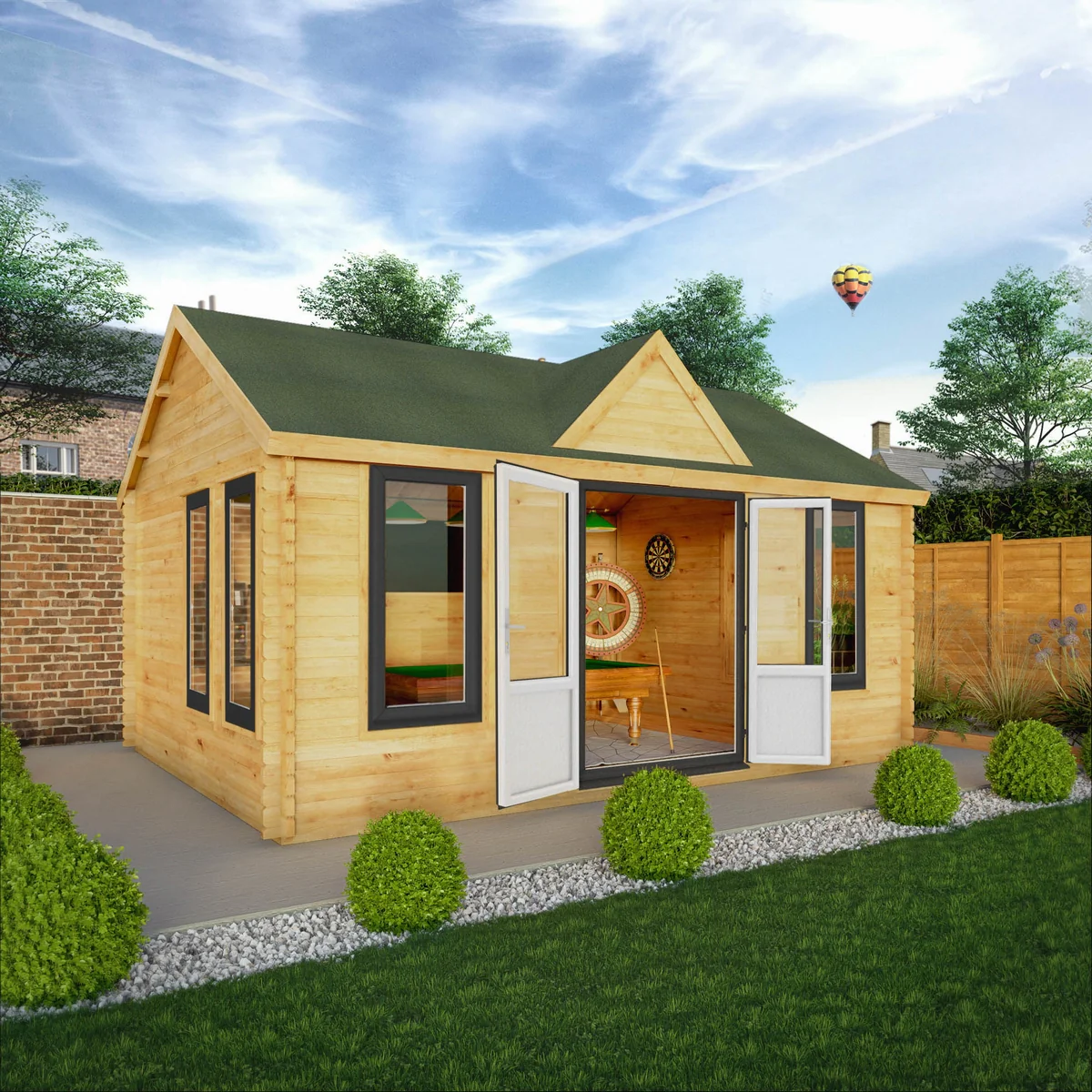 Mercia Clock Tower 13' 7" x 17' 6" Apex Log Cabin - Premium 44mm Cladding Loglap - Grey UPVC - Image 3