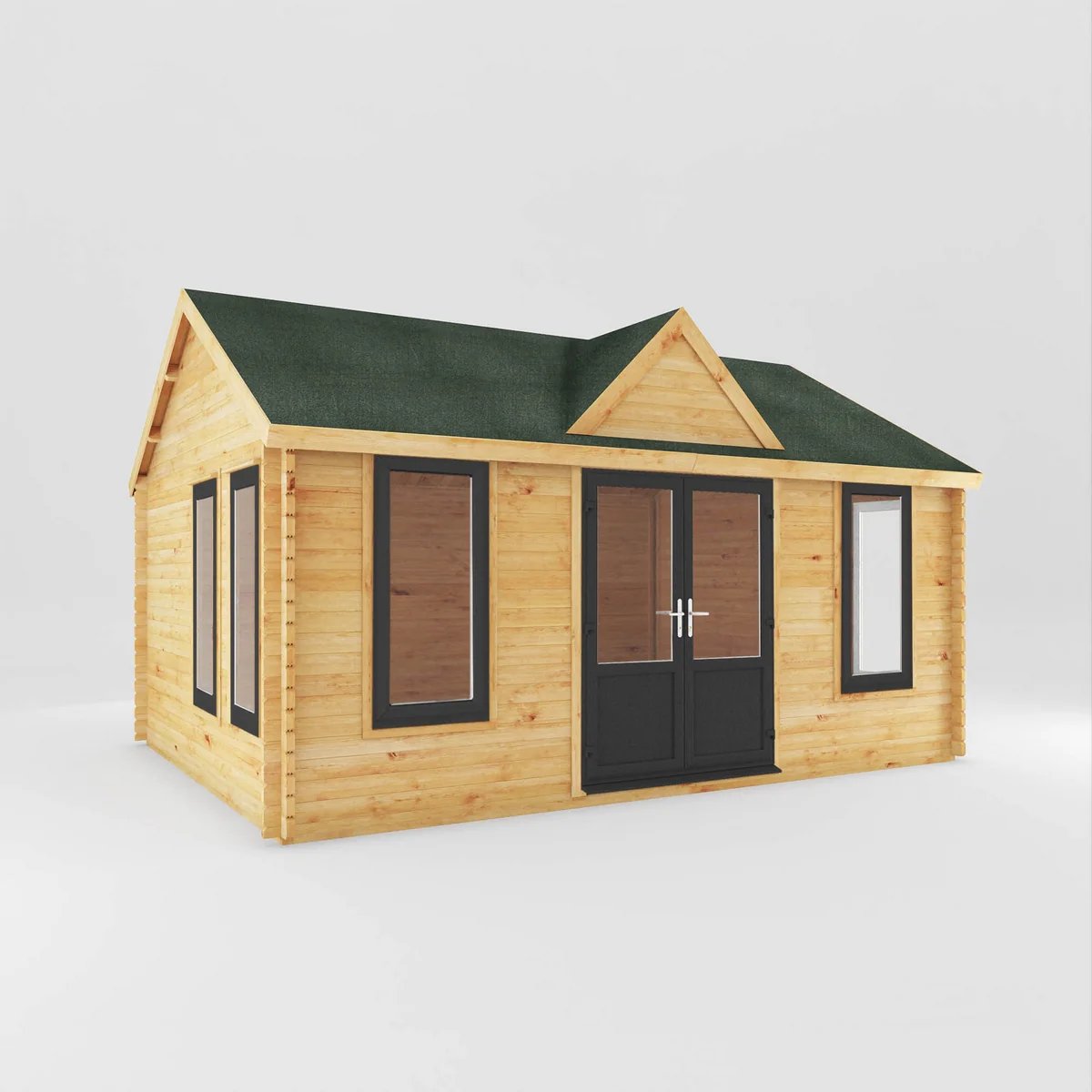 Mercia Clock Tower 13' 7" x 17' 6" Apex Log Cabin - Premium 44mm Cladding Loglap - Grey UPVC - Image 6