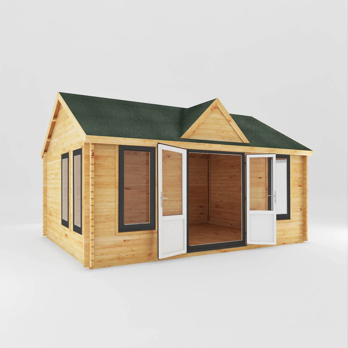 Mercia Clock Tower 13' 7" x 17' 6" Apex Log Cabin - Premium 44mm Cladding Loglap - Grey UPVC - Image 7