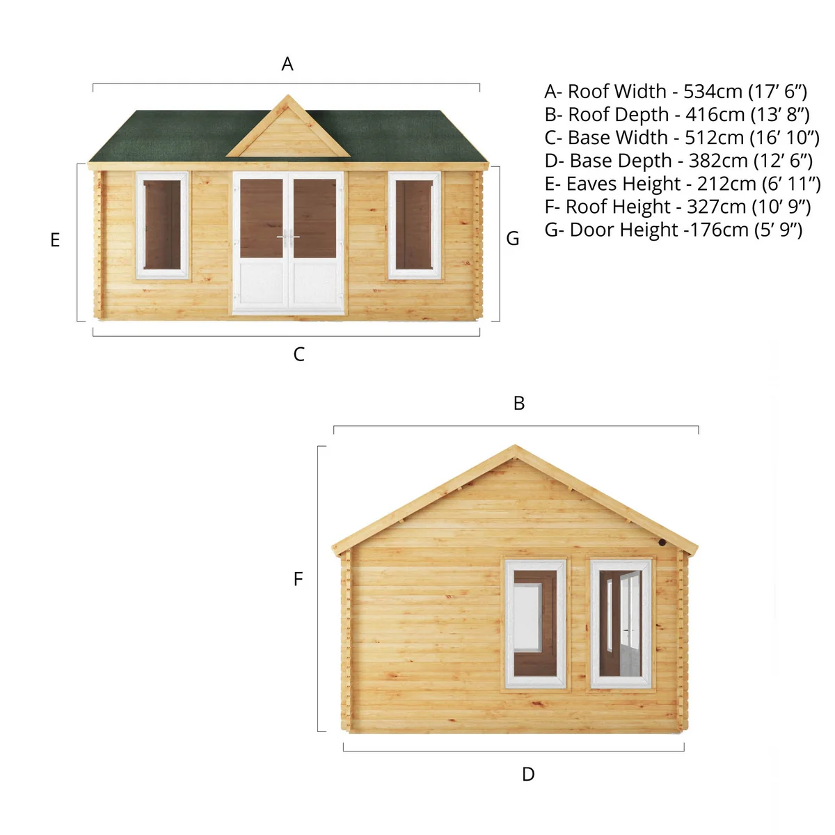 Mercia Clock Tower 13' 7" x 17' 6" Apex Log Cabin - Premium 44mm Cladding Loglap - White UPVC - Image 10