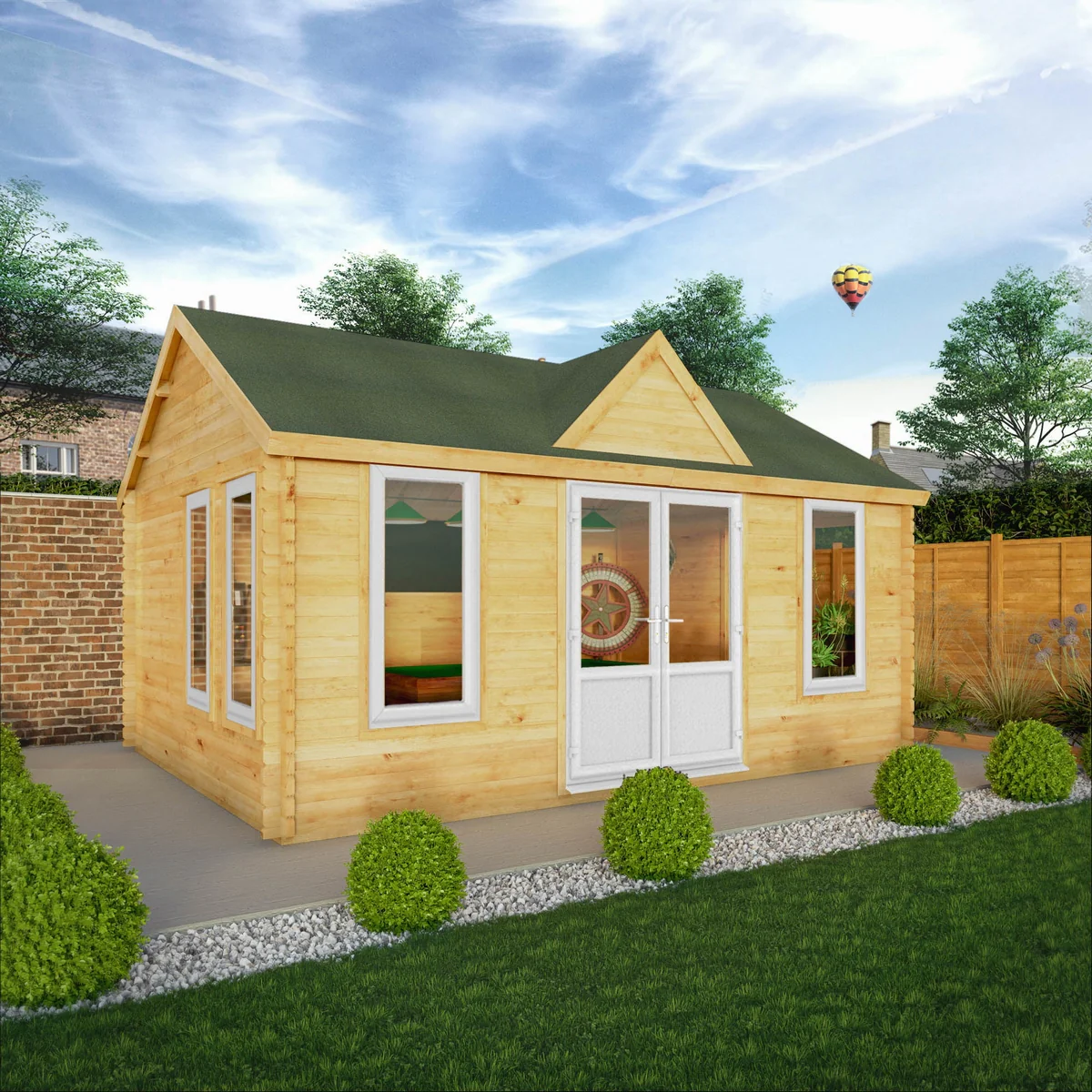 Mercia Clock Tower 13' 7" x 17' 6" Apex Log Cabin - Premium 44mm Cladding Loglap - White UPVC - Image 5