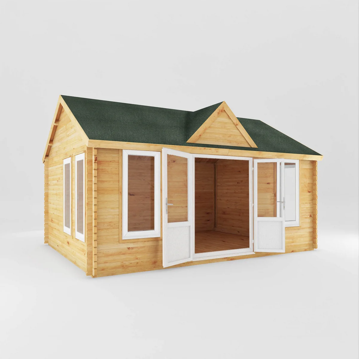 Mercia Clock Tower 13' 7" x 17' 6" Apex Log Cabin - Premium 44mm Cladding Loglap - White UPVC - Image 7
