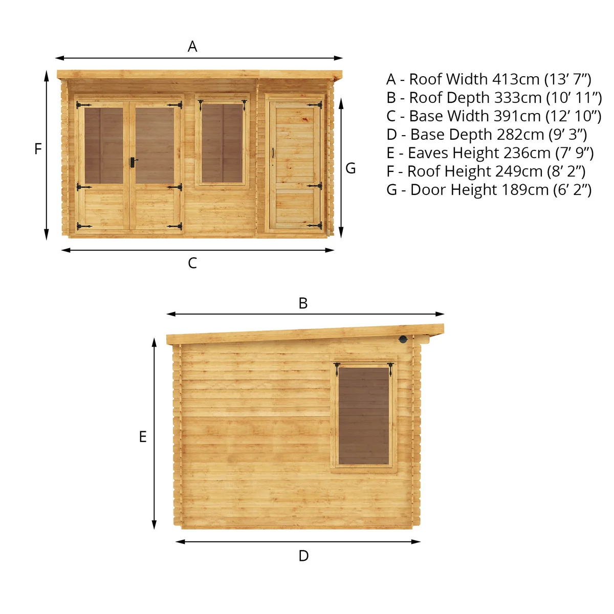 Mercia Contemporary 10' 11" x 13' 6" Pent Log Cabin - Premium 19mm Cladding Loglap - Image 10