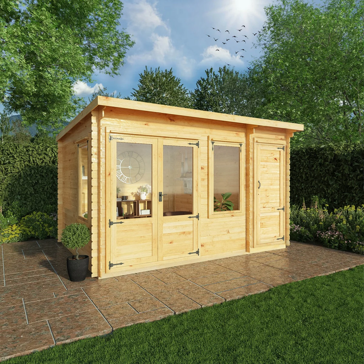 Mercia Contemporary 10' 11" x 13' 6" Pent Log Cabin - Premium 19mm Cladding Loglap - Image 2