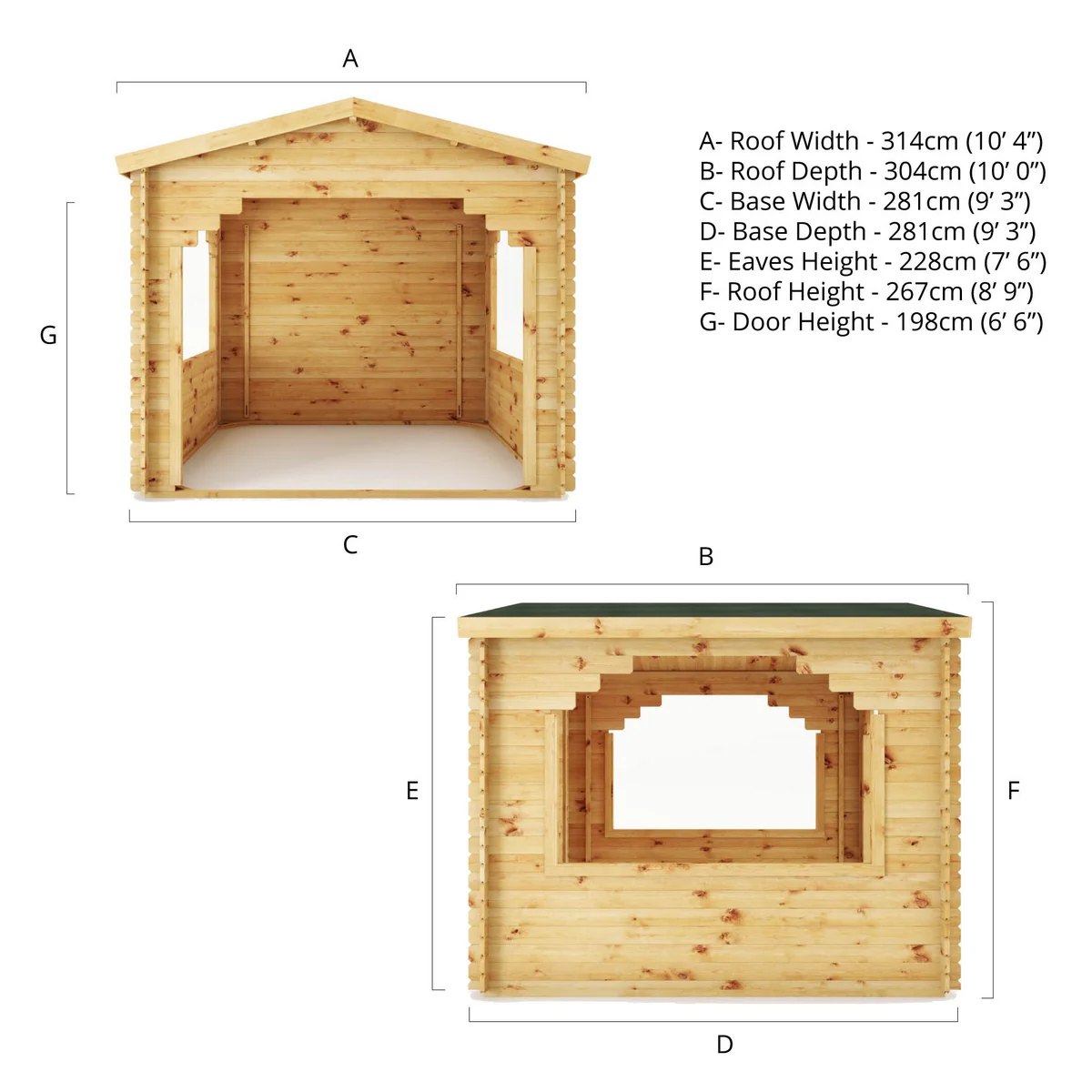 Mercia Contemporary 9' 11" x 10' 3" Apex Log Cabin Gazebo - Premium 28mm Cladding Loglap - Image 7
