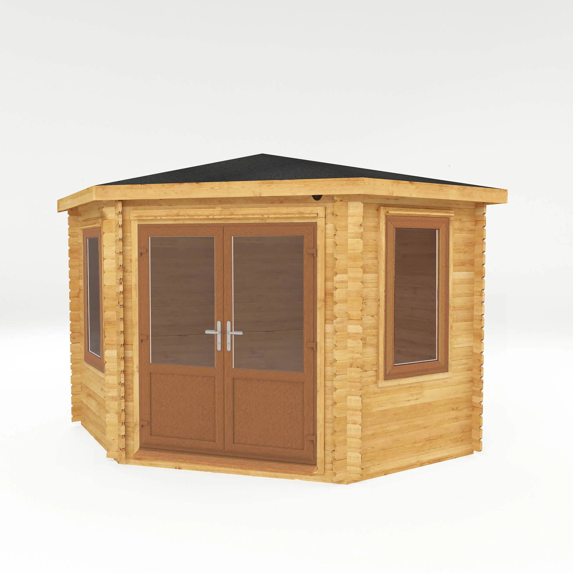 Mercia Corner 10' 4" x 10' 2" Hip Log Cabin - Premium 44mm Cladding Loglap - Brown UPVC - Image 10