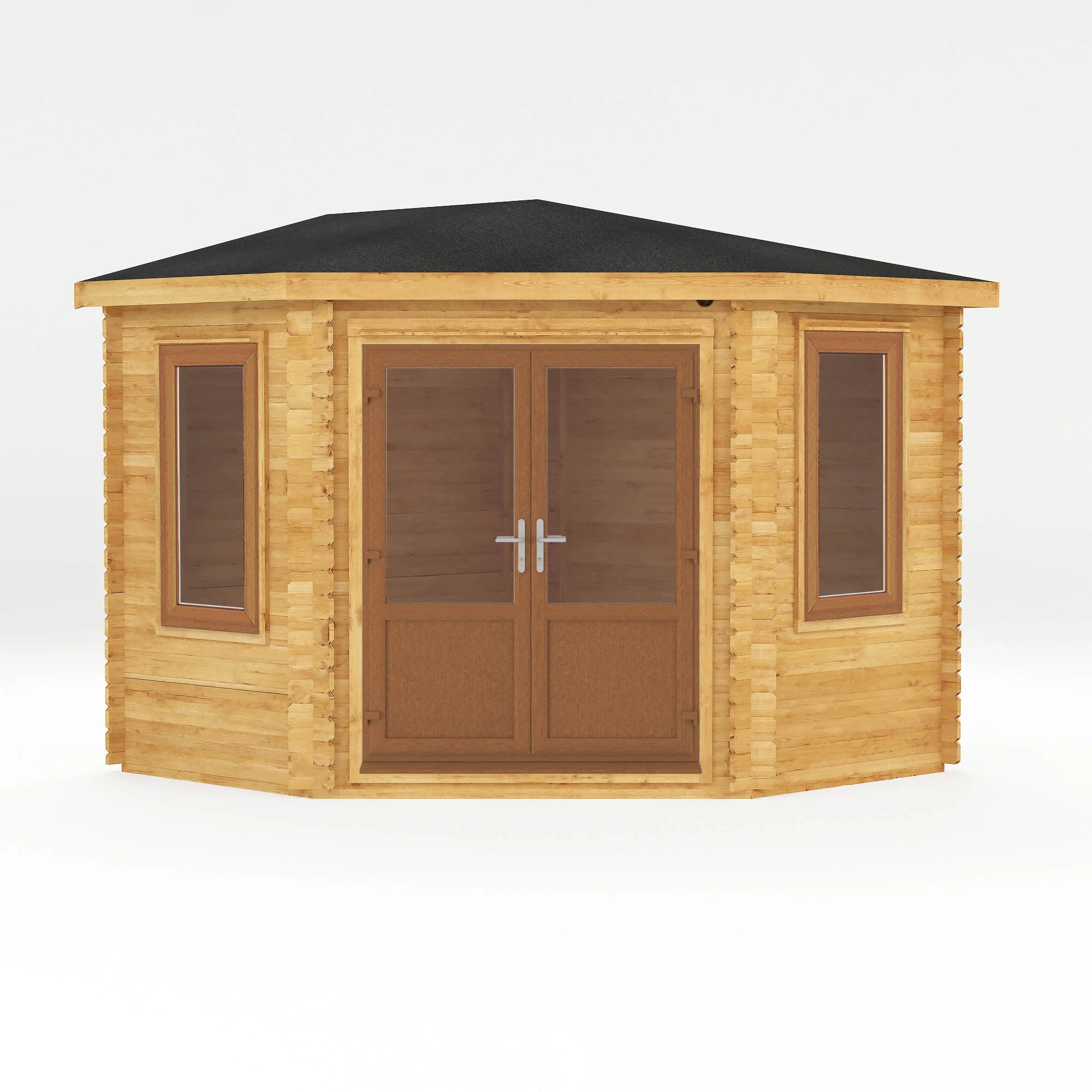 Mercia Corner 10' 4" x 10' 2" Hip Log Cabin - Premium 44mm Cladding Loglap - Brown UPVC - Image 8
