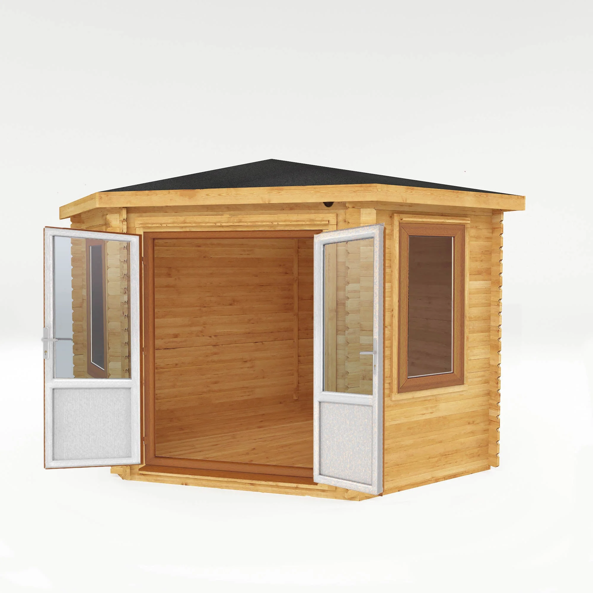 Mercia Corner 10' 4" x 10' 2" Hip Log Cabin - Premium 44mm Cladding Loglap - Brown UPVC - Image 9