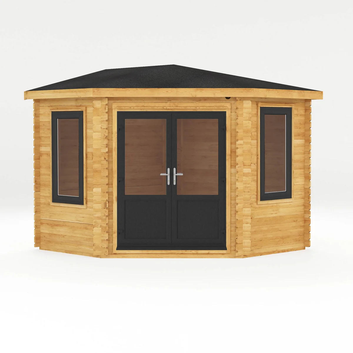 Mercia Corner 10' 4" x 10' 2" Hip Log Cabin - Premium 44mm Cladding Loglap - Grey UPVC - Image 5