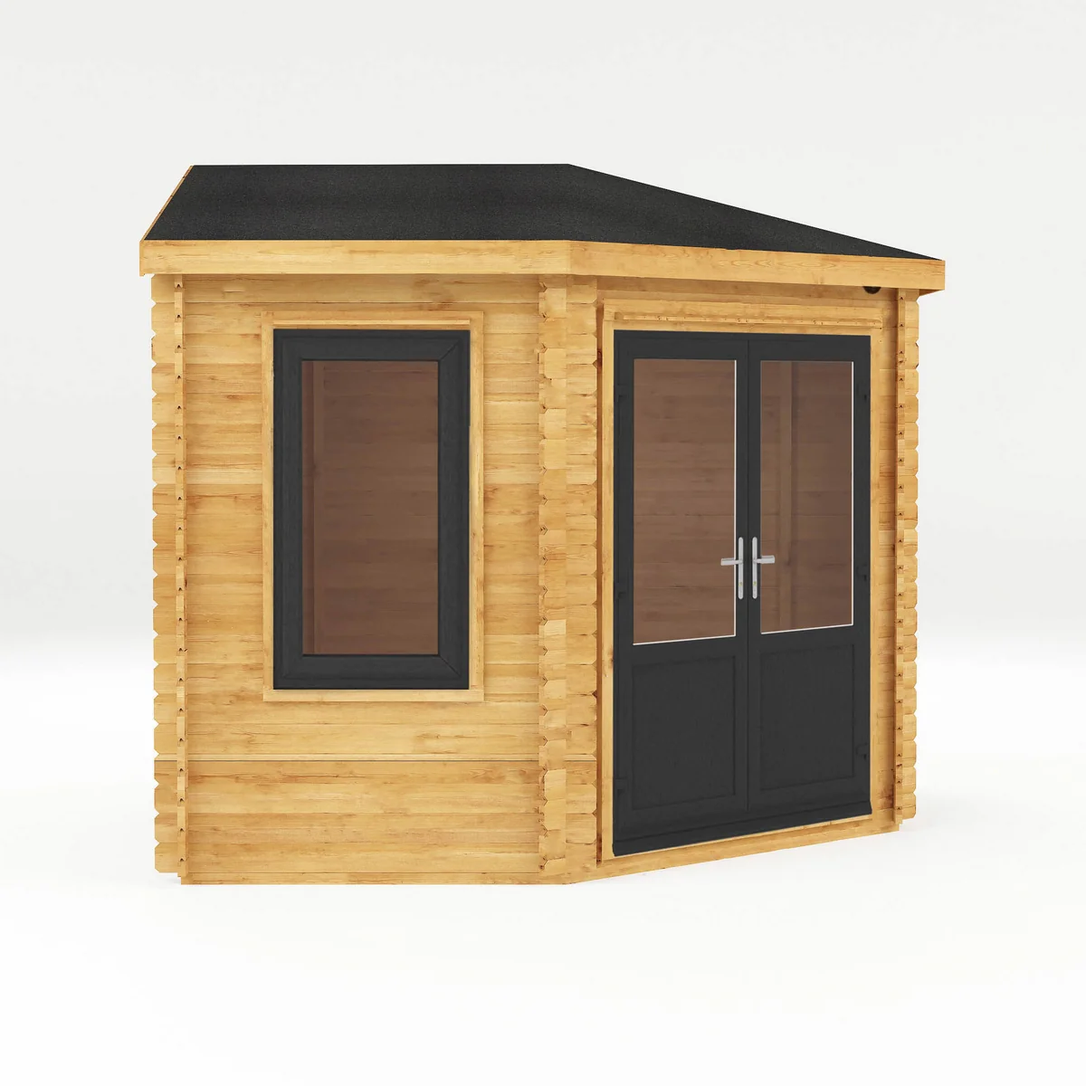 Mercia Corner 10' 4" x 10' 2" Hip Log Cabin - Premium 44mm Cladding Loglap - Grey UPVC - Image 6