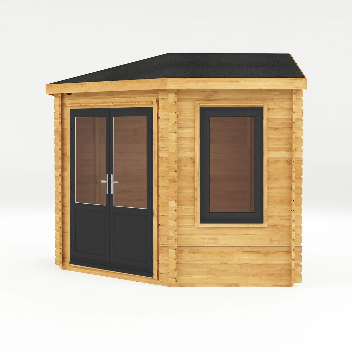 Mercia Corner 10' 4" x 10' 2" Hip Log Cabin - Premium 44mm Cladding Loglap - Grey UPVC - Image 9