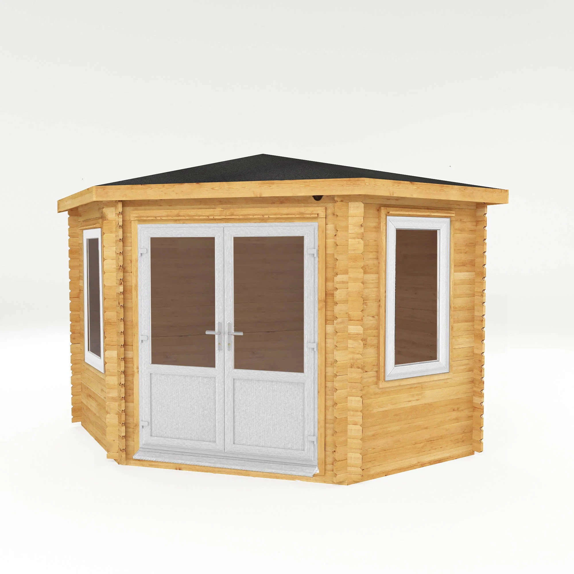 Mercia Corner 10' 4" x 10' 2" Hip Log Cabin - Premium 44mm Cladding Loglap - White UPVC - Image 10