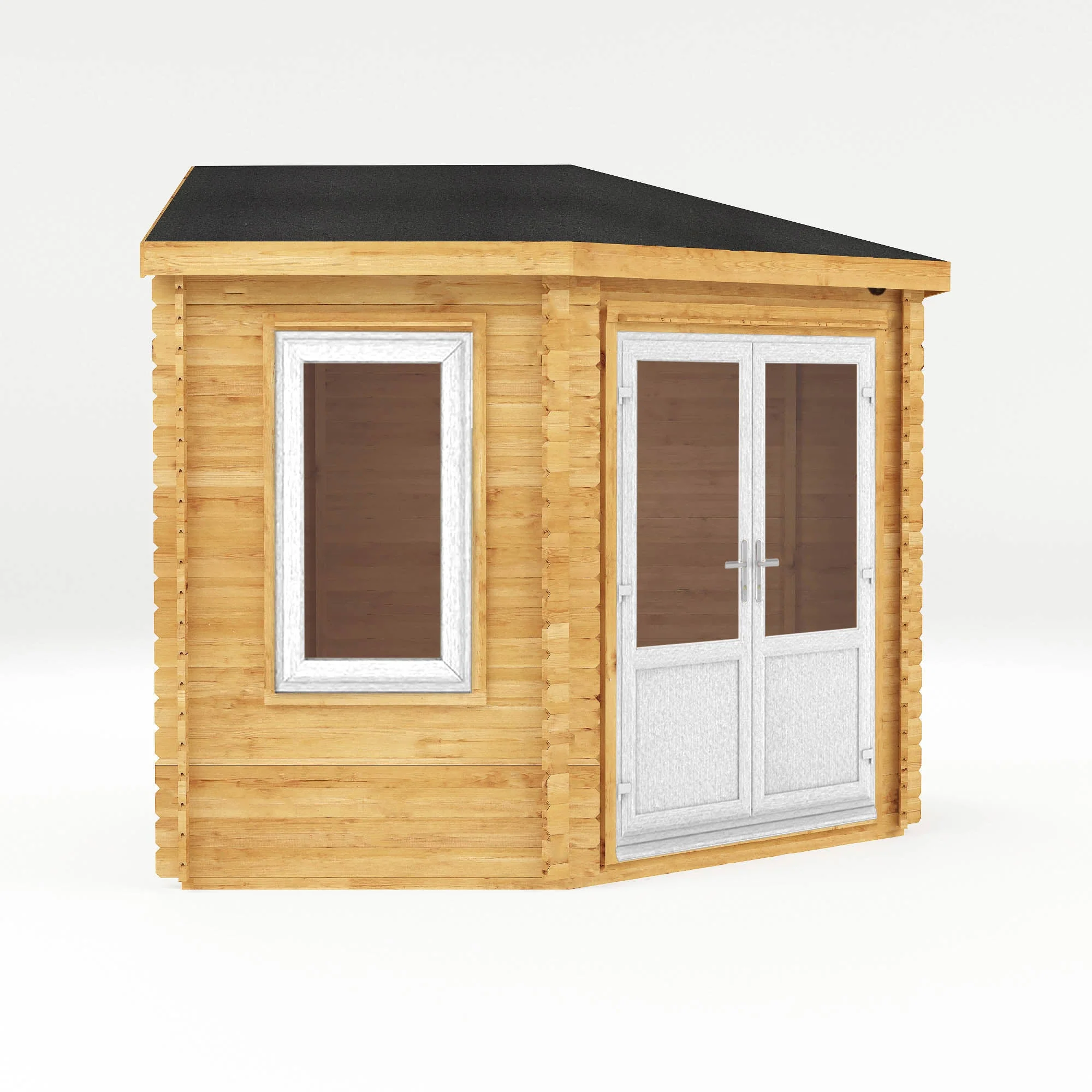 Mercia Corner 10' 4" x 10' 2" Hip Log Cabin - Premium 44mm Cladding Loglap - White UPVC - Image 7