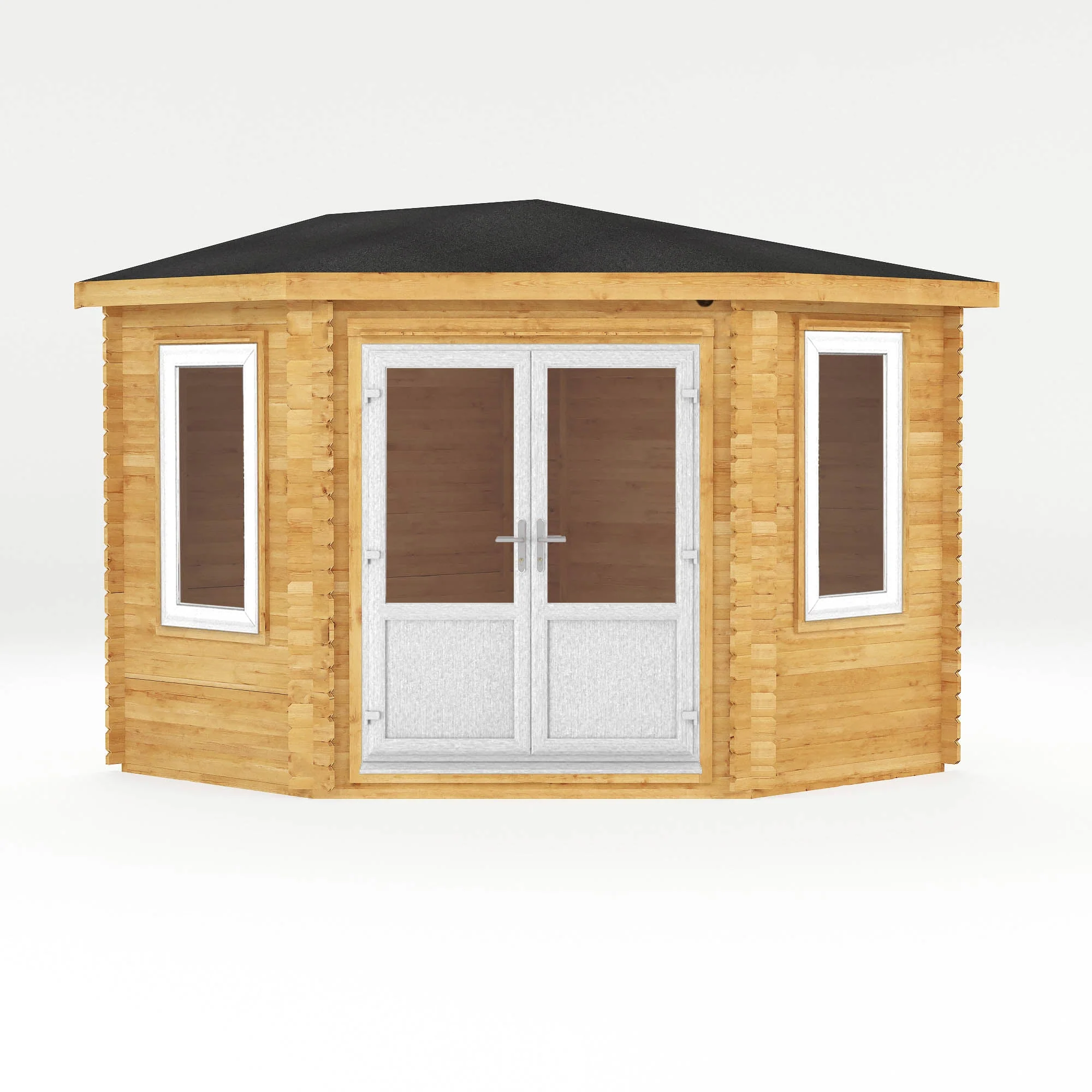 Mercia Corner 10' 4" x 10' 2" Hip Log Cabin - Premium 44mm Cladding Loglap - White UPVC - Image 8