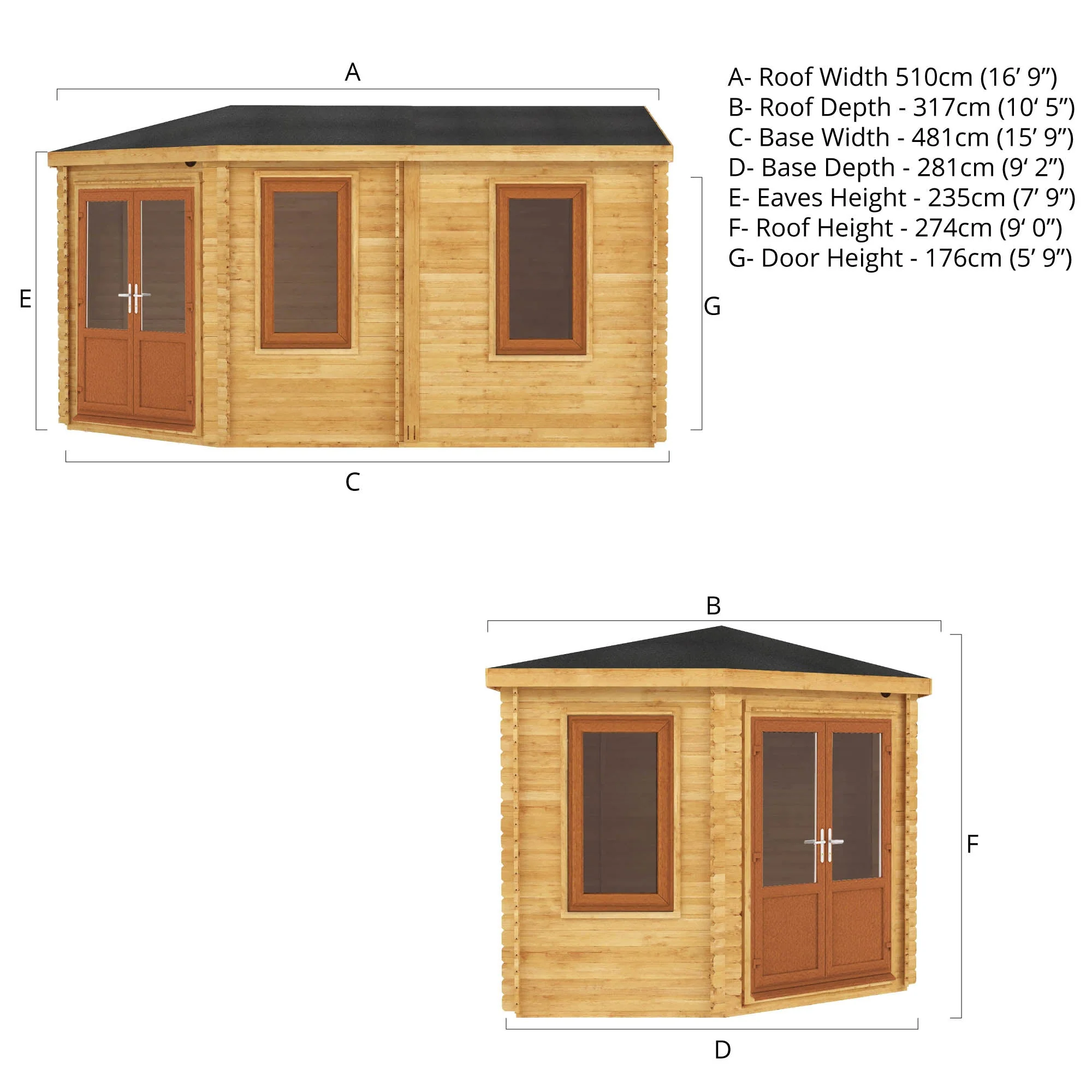 Mercia Corner 10' 4" x 16' 8" Hip Log Cabin - Premium 44mm Cladding Loglap - Brown UPVC - Image 10
