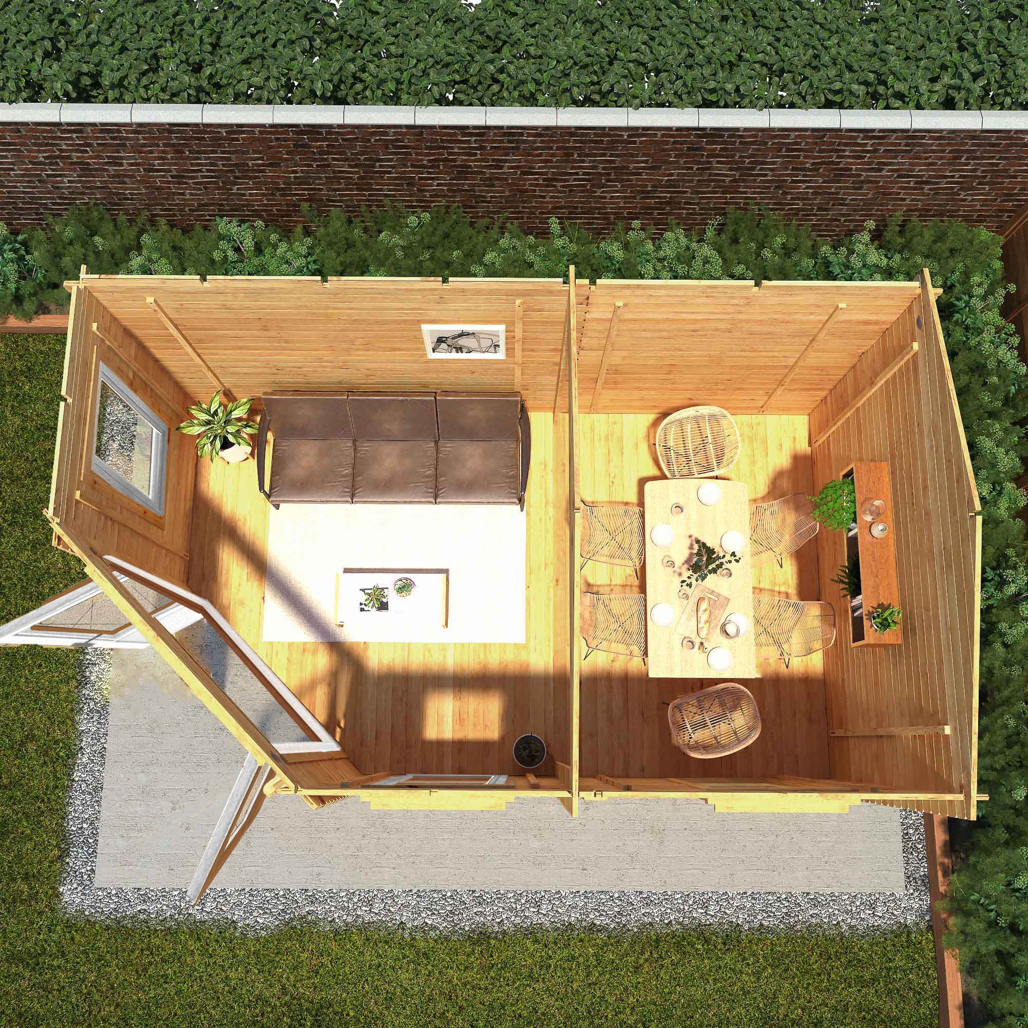 Mercia Corner 10' 4" x 16' 8" Hip Log Cabin - Premium 44mm Cladding Loglap - Brown UPVC - Image 3