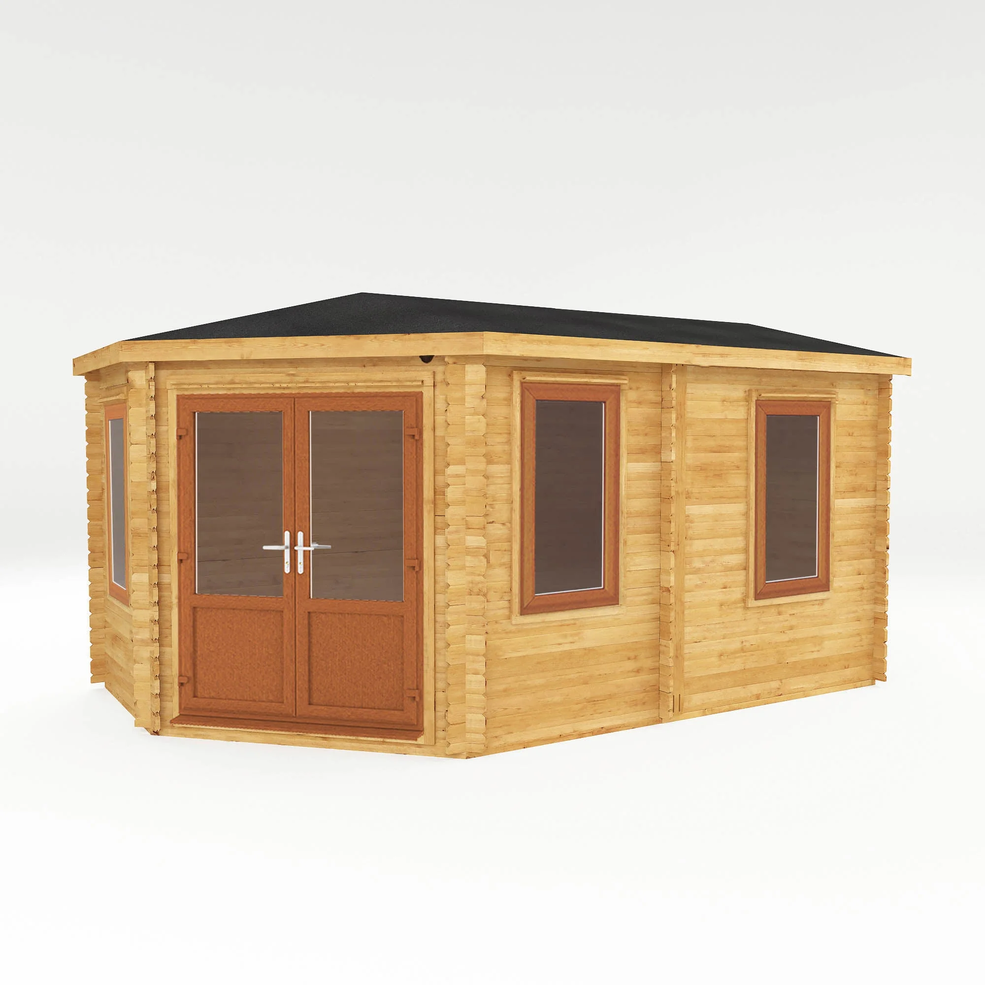 Mercia Corner 10' 4" x 16' 8" Hip Log Cabin - Premium 44mm Cladding Loglap - Brown UPVC - Image 8