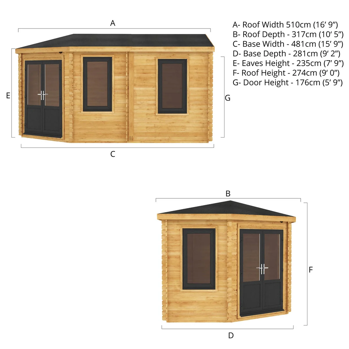 Mercia Corner 10' 4" x 16' 8" Hip Log Cabin - Premium 44mm Cladding Loglap - Grey UPVC - Image 10