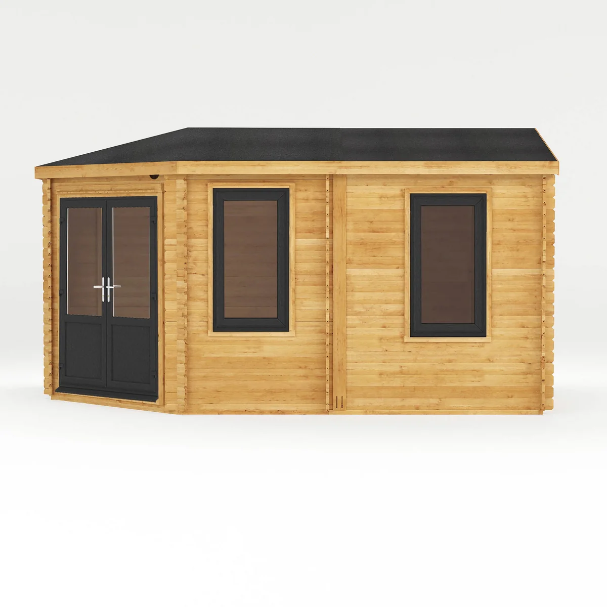 Mercia Corner 10' 4" x 16' 8" Hip Log Cabin - Premium 44mm Cladding Loglap - Grey UPVC - Image 6