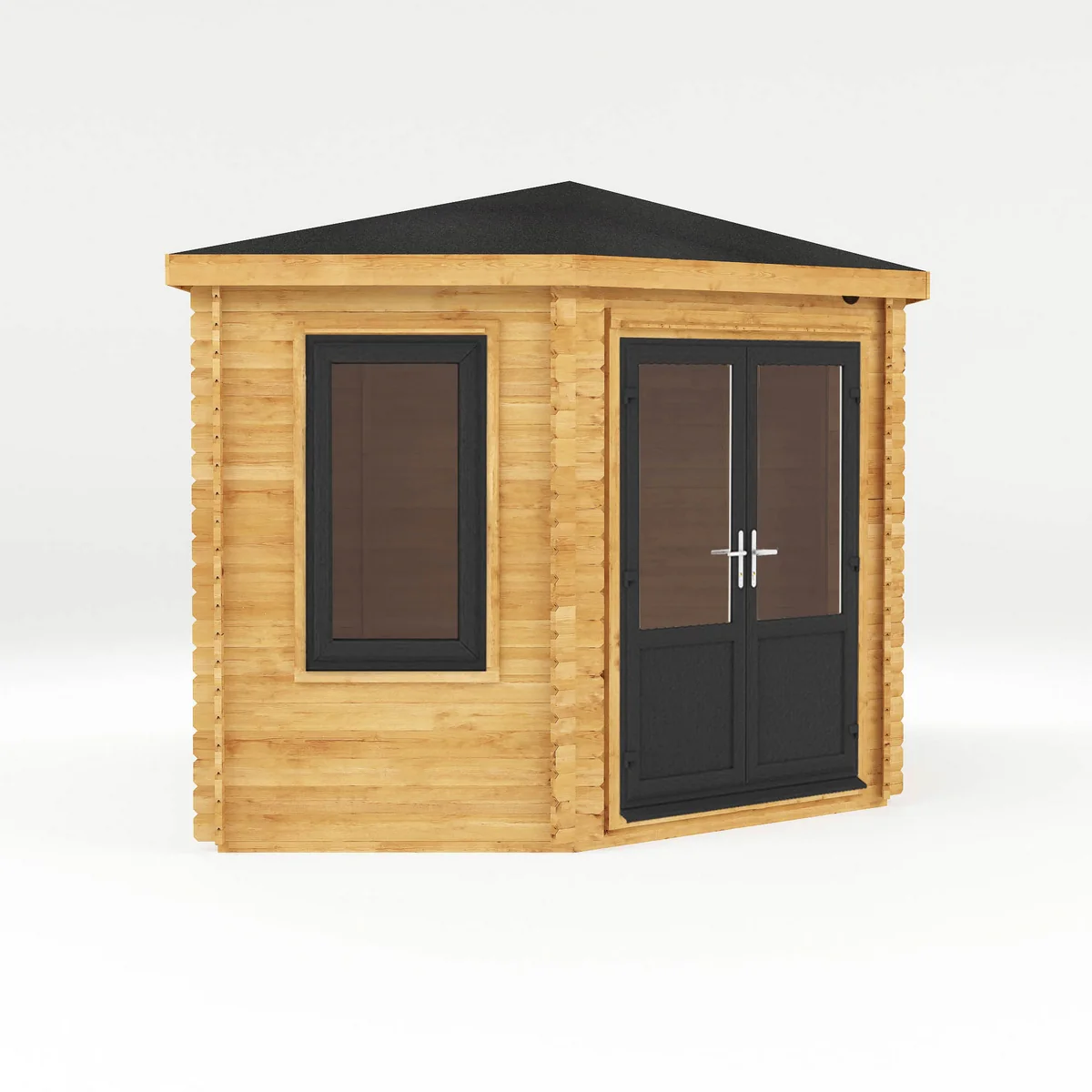 Mercia Corner 10' 4" x 16' 8" Hip Log Cabin - Premium 44mm Cladding Loglap - Grey UPVC - Image 7
