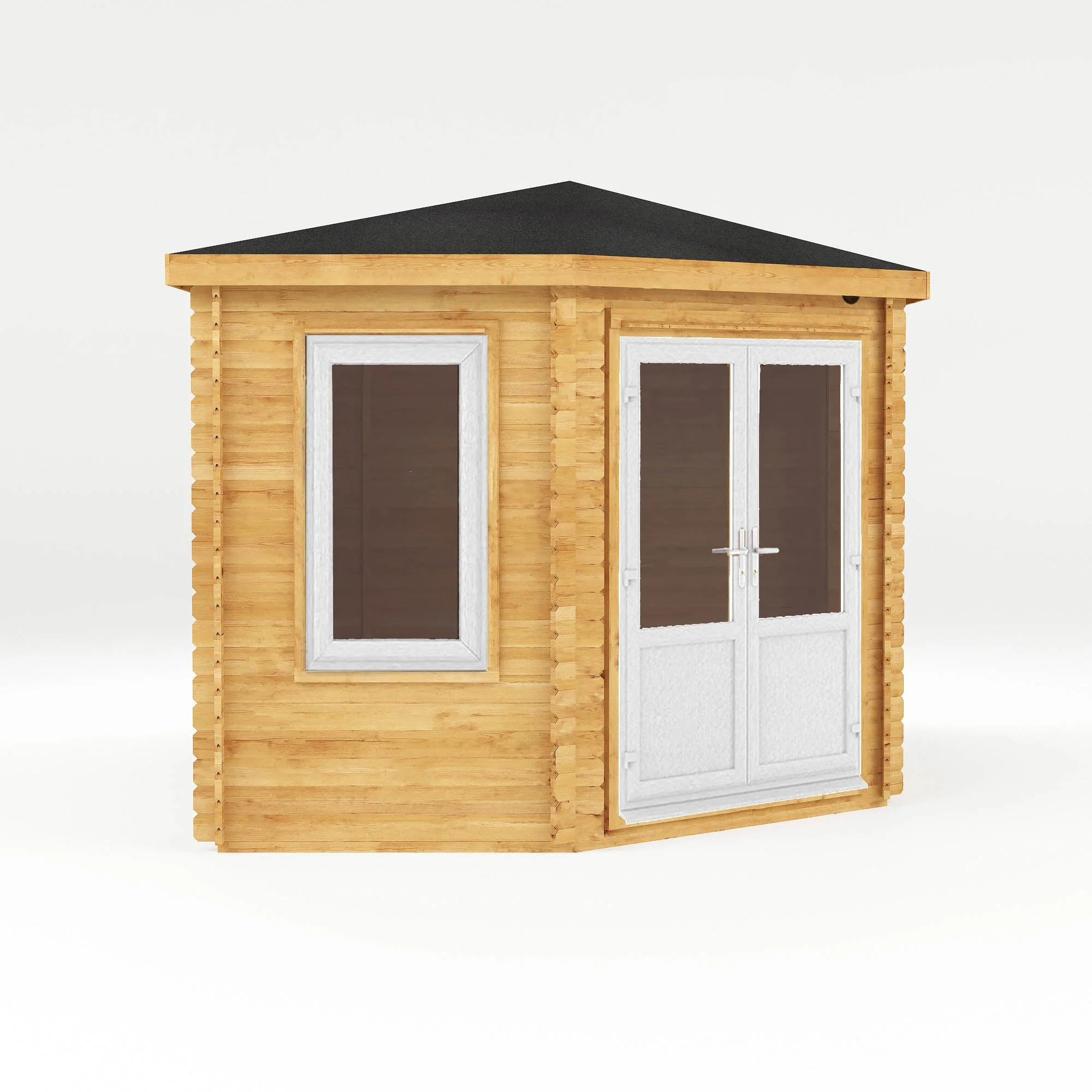 Mercia Corner 10' 4" x 16' 8" Hip Log Cabin - Premium 44mm Cladding Loglap - White UPVC - Image 10