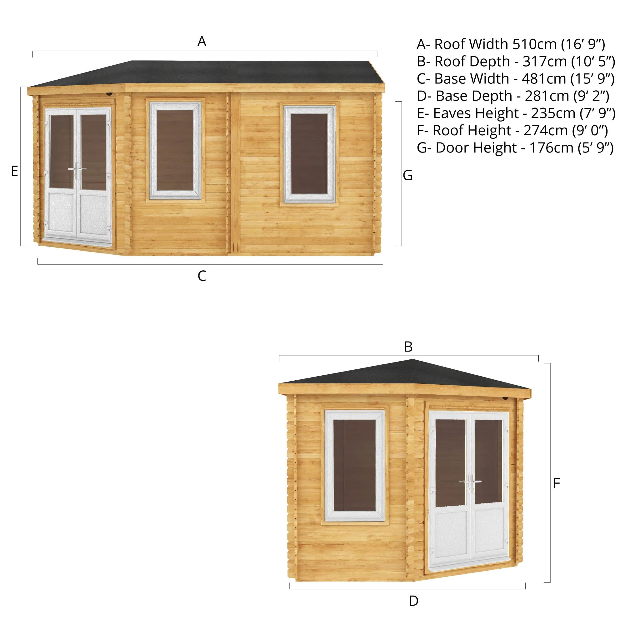 Mercia Corner 10' 4" x 16' 8" Hip Log Cabin - Premium 44mm Cladding Loglap - White UPVC - Image 12