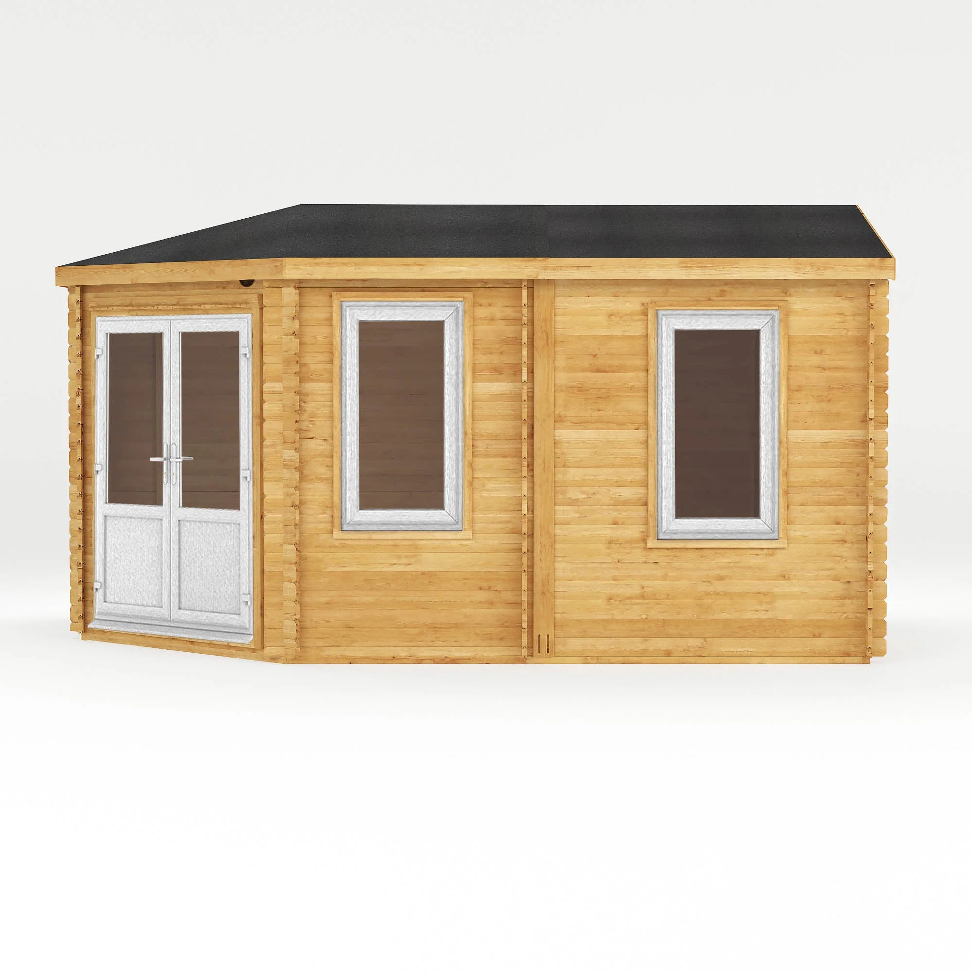 Mercia Corner 10' 4" x 16' 8" Hip Log Cabin - Premium 44mm Cladding Loglap - White UPVC - Image 7