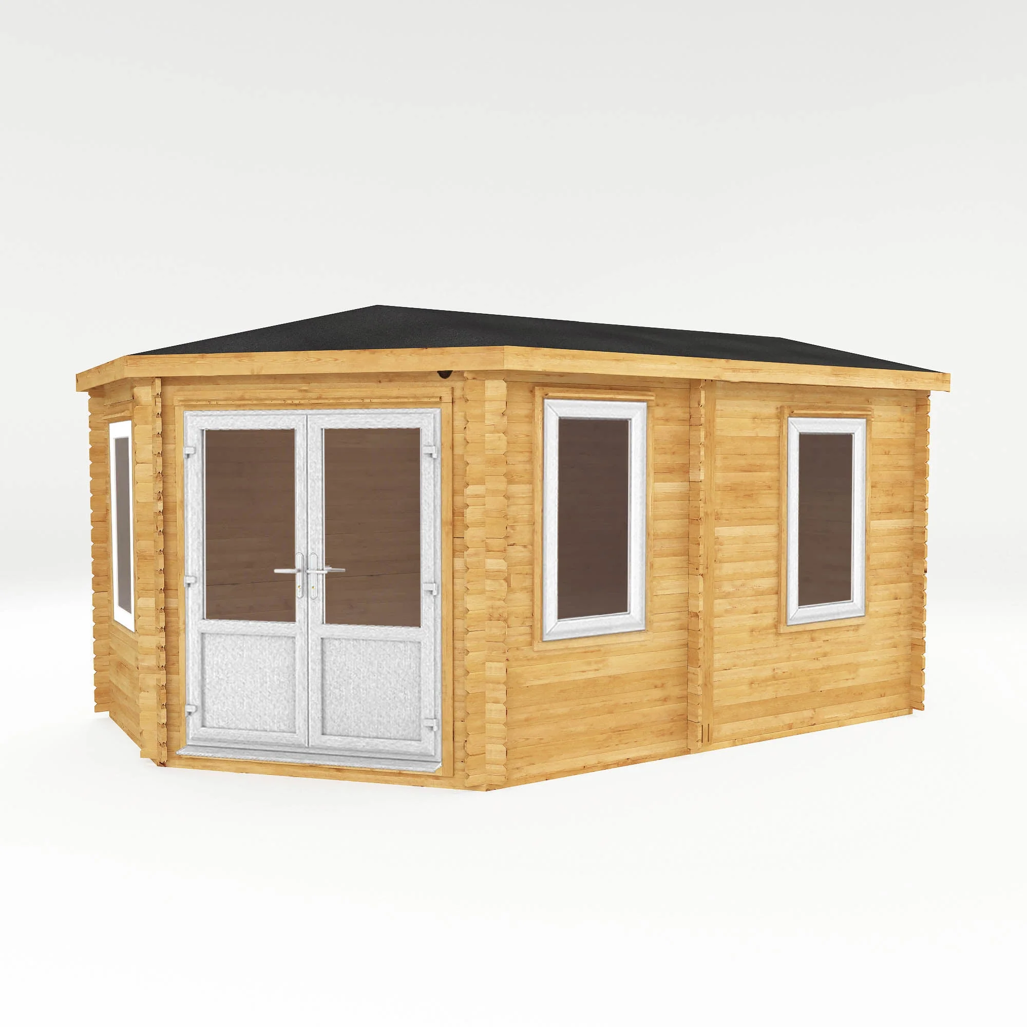 Mercia Corner 10' 4" x 16' 8" Hip Log Cabin - Premium 44mm Cladding Loglap - White UPVC - Image 9