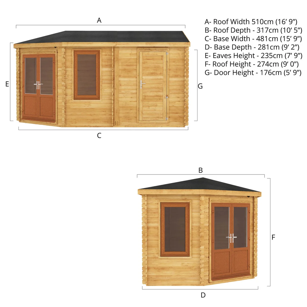 Mercia Corner 10' 4" x 16' 8" Hip Log Cabin Shed - Premium 44mm Cladding Loglap - Brown UPVC - Image 10