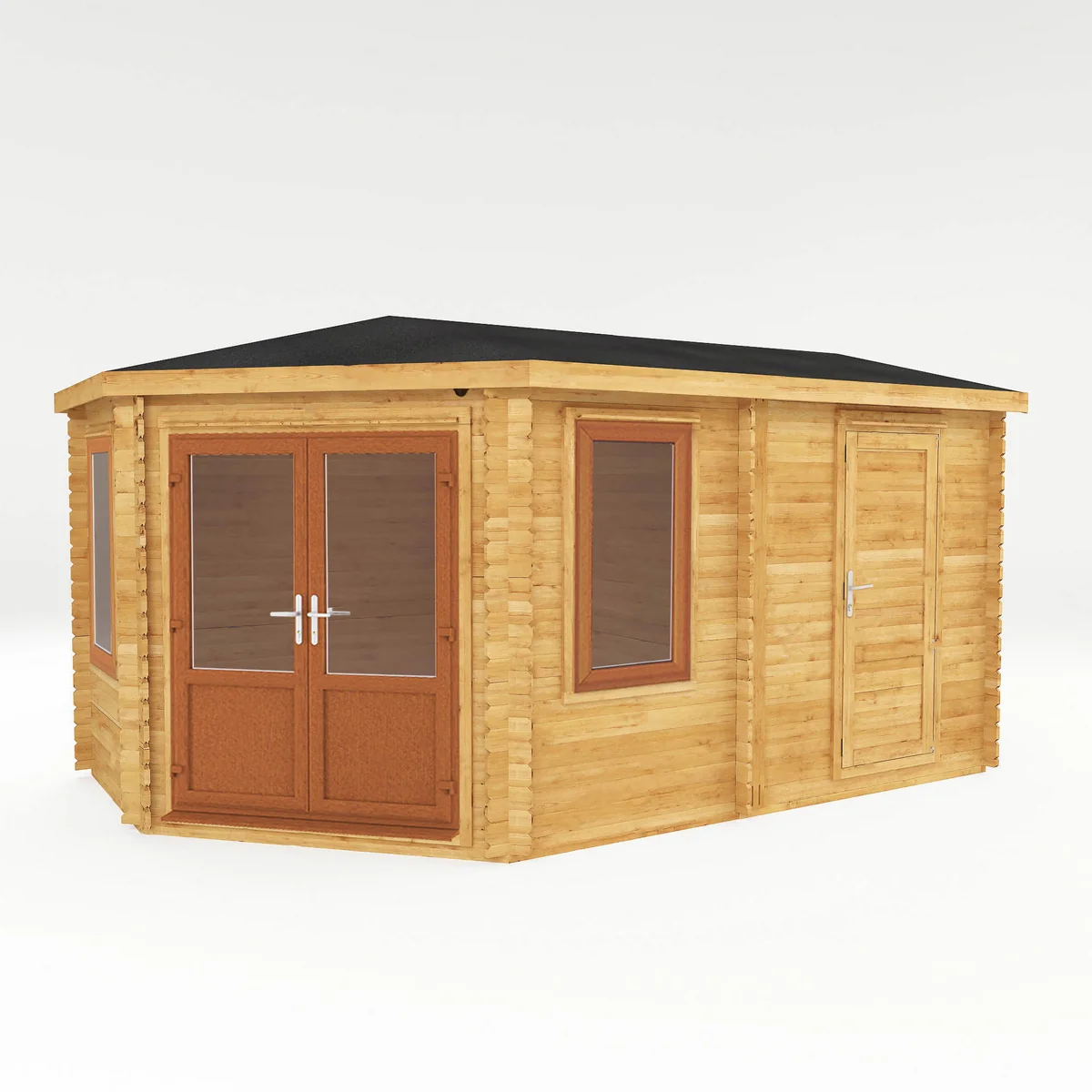 Mercia Corner 10' 4" x 16' 8" Hip Log Cabin Shed - Premium 44mm Cladding Loglap - Brown UPVC - Image 4
