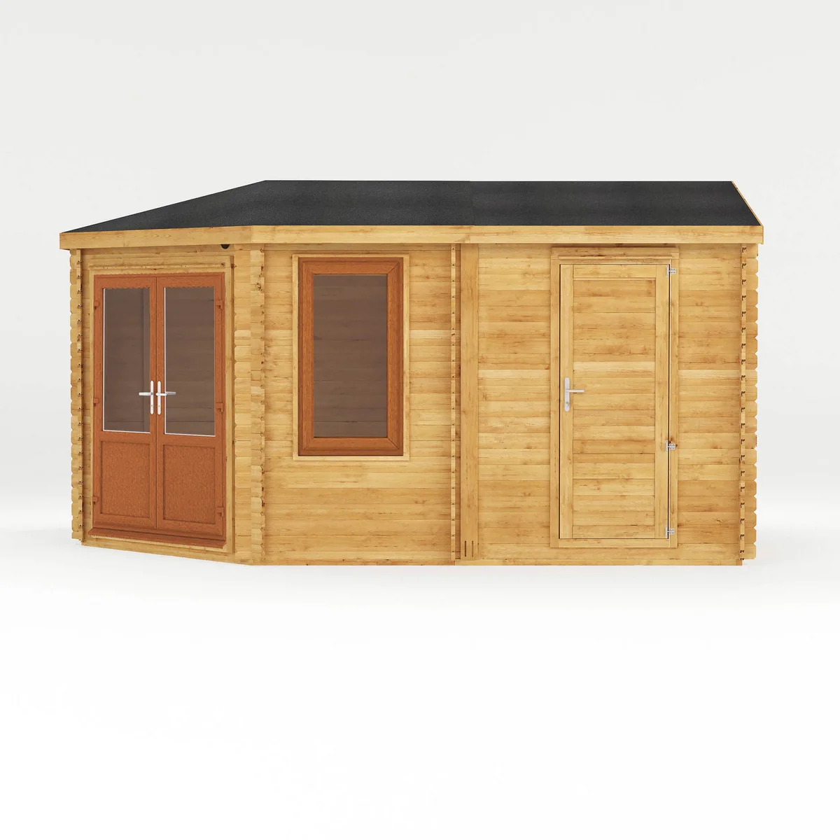 Mercia Corner 10' 4" x 16' 8" Hip Log Cabin Shed - Premium 44mm Cladding Loglap - Brown UPVC - Image 6
