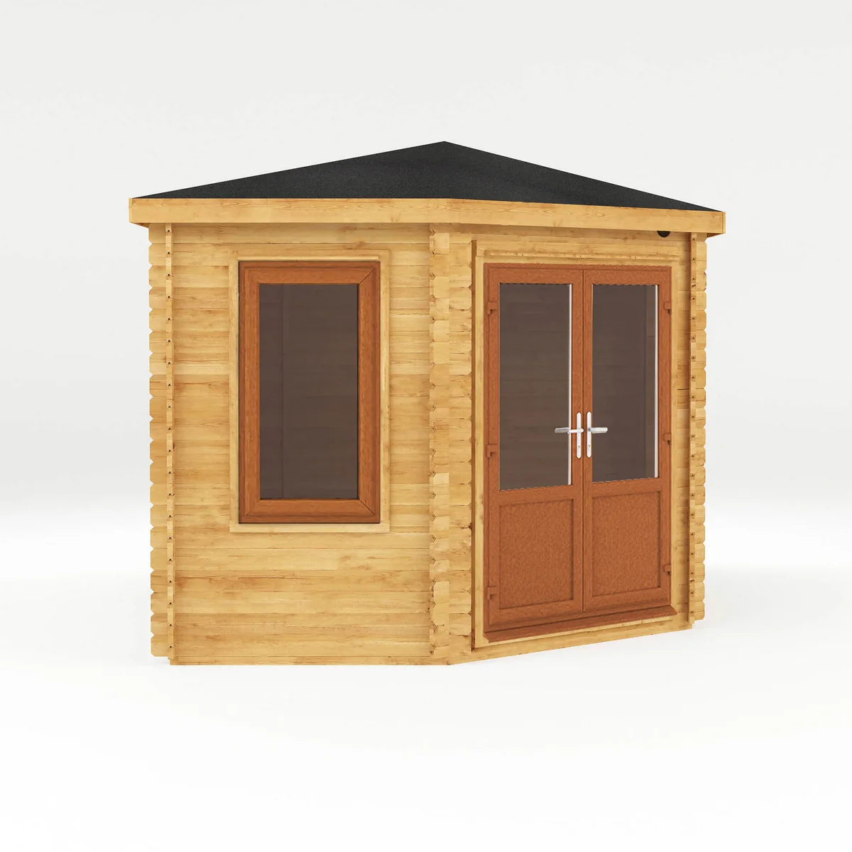 Mercia Corner 10' 4" x 16' 8" Hip Log Cabin Shed - Premium 44mm Cladding Loglap - Brown UPVC - Image 7