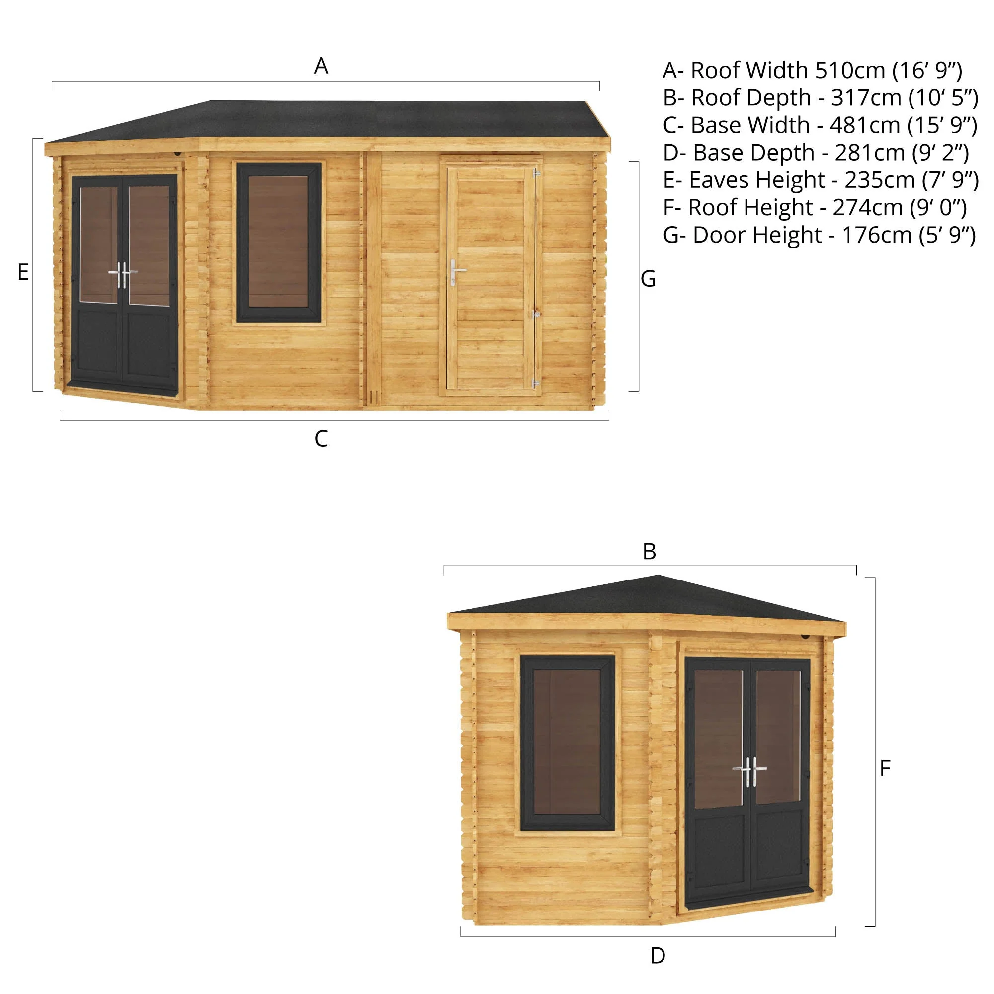 Mercia Corner 10' 4" x 16' 8" Hip Log Cabin Shed - Premium 44mm Cladding Loglap - Grey UPVC - Image 11
