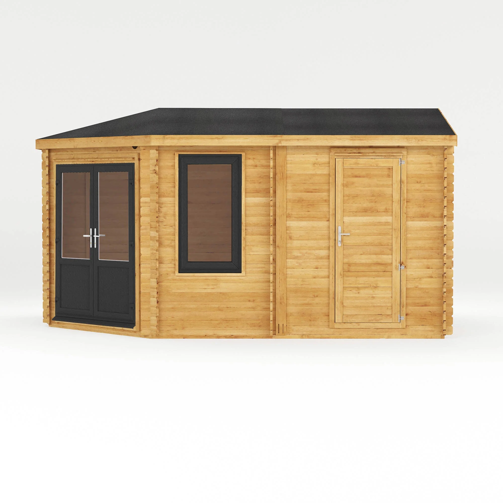 Mercia Corner 10' 4" x 16' 8" Hip Log Cabin Shed - Premium 44mm Cladding Loglap - Grey UPVC - Image 8