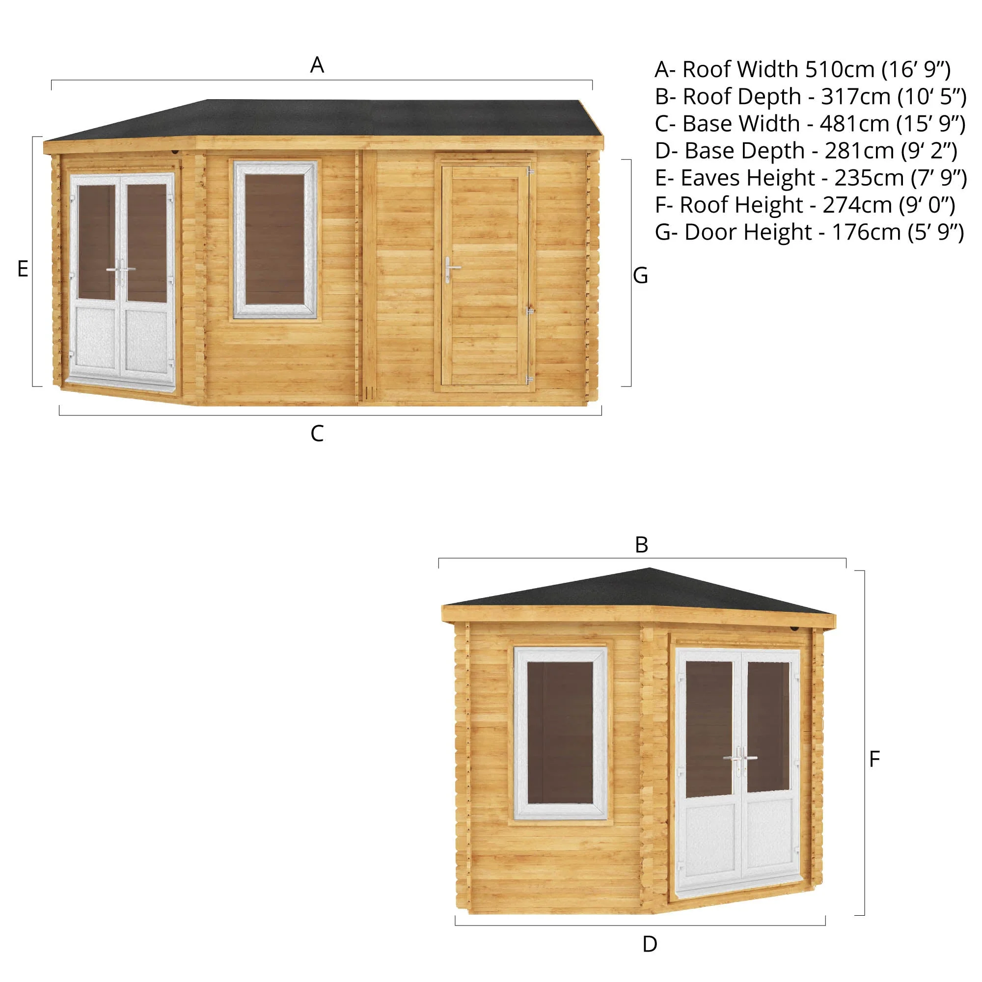 Mercia Corner 10' 4" x 16' 8" Hip Log Cabin Shed - Premium 44mm Cladding Loglap - White UPVC - Image 12
