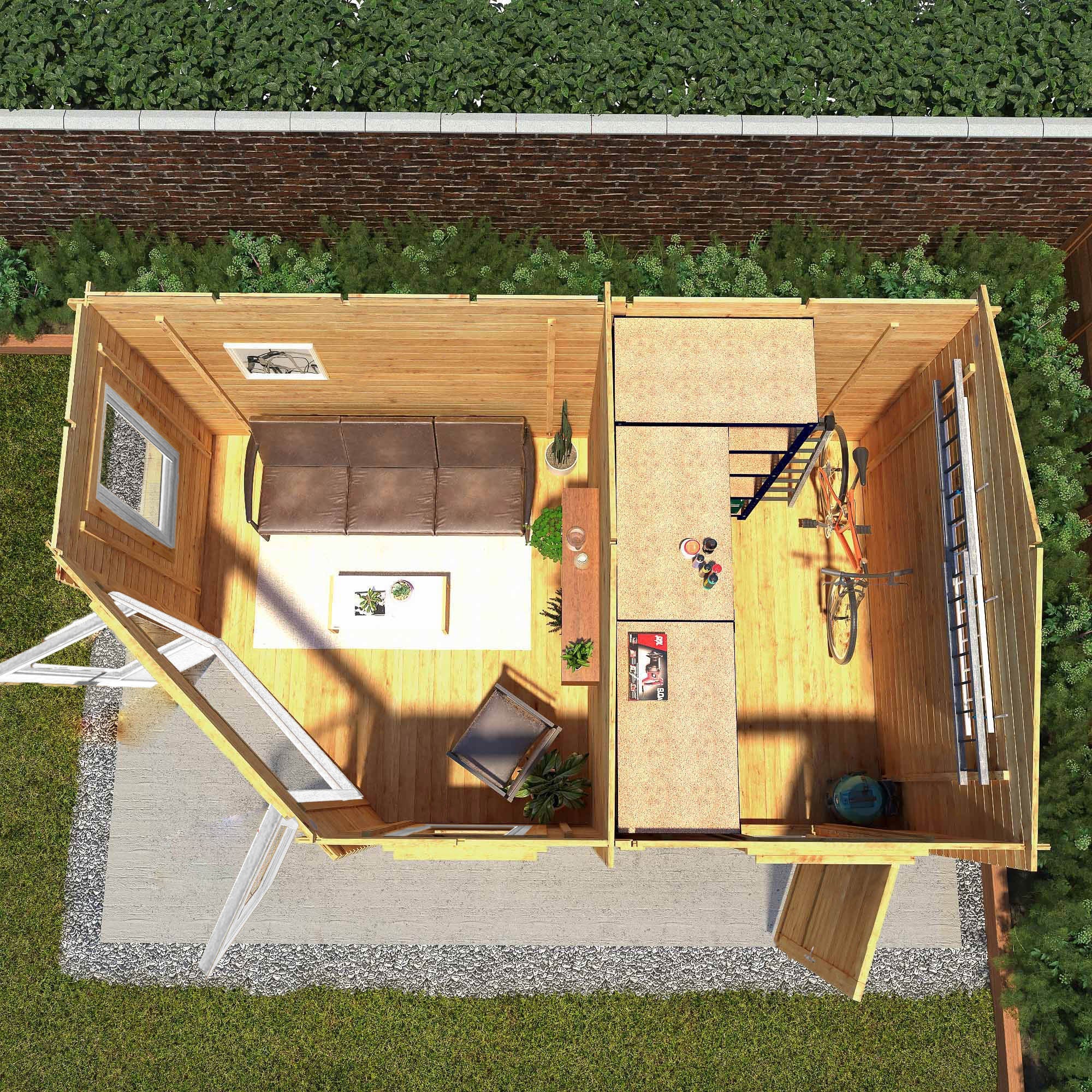 Mercia Corner 10' 4" x 16' 8" Hip Log Cabin Shed - Premium 44mm Cladding Loglap - White UPVC - Image 3