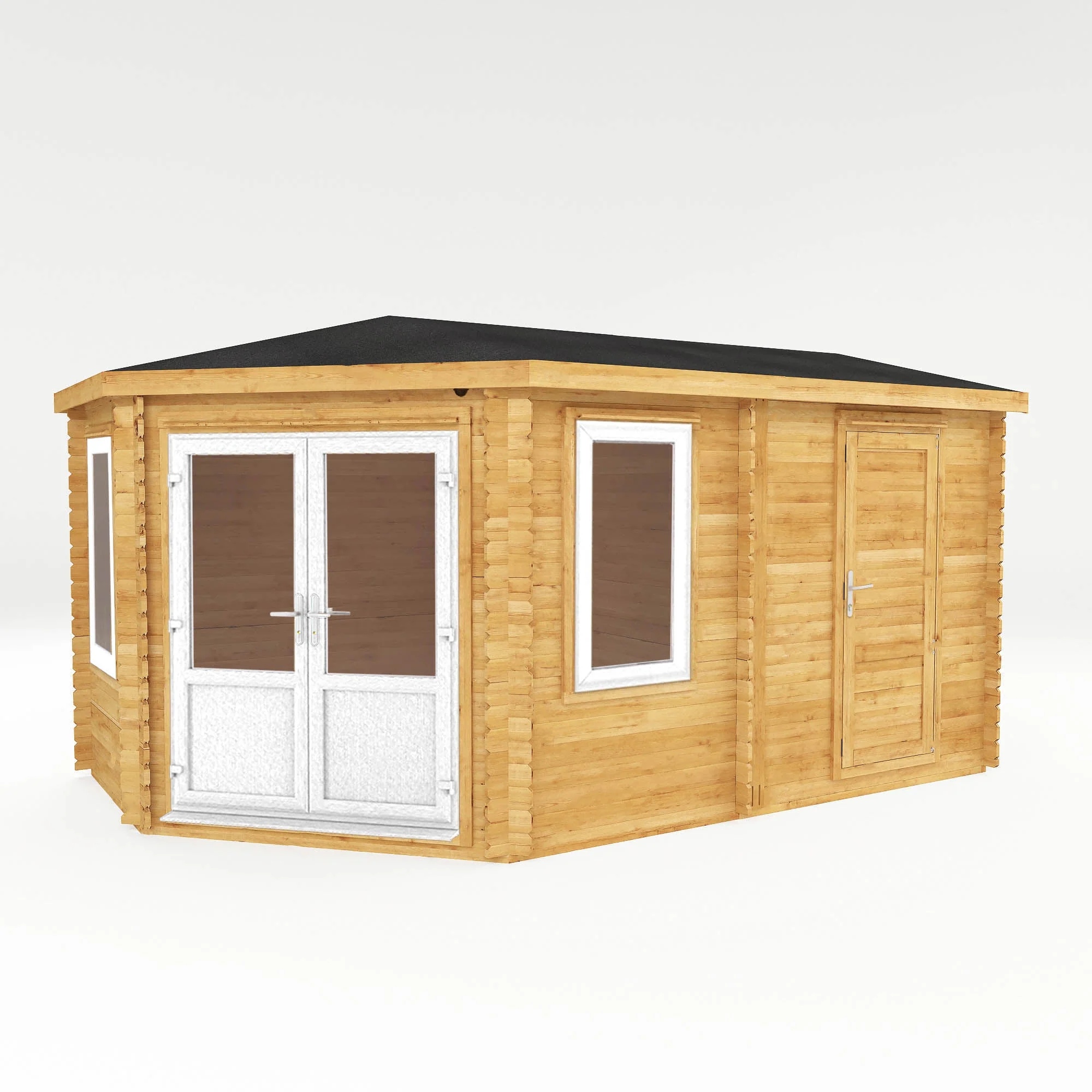 Mercia Corner 10' 4" x 16' 8" Hip Log Cabin Shed - Premium 44mm Cladding Loglap - White UPVC - Image 8