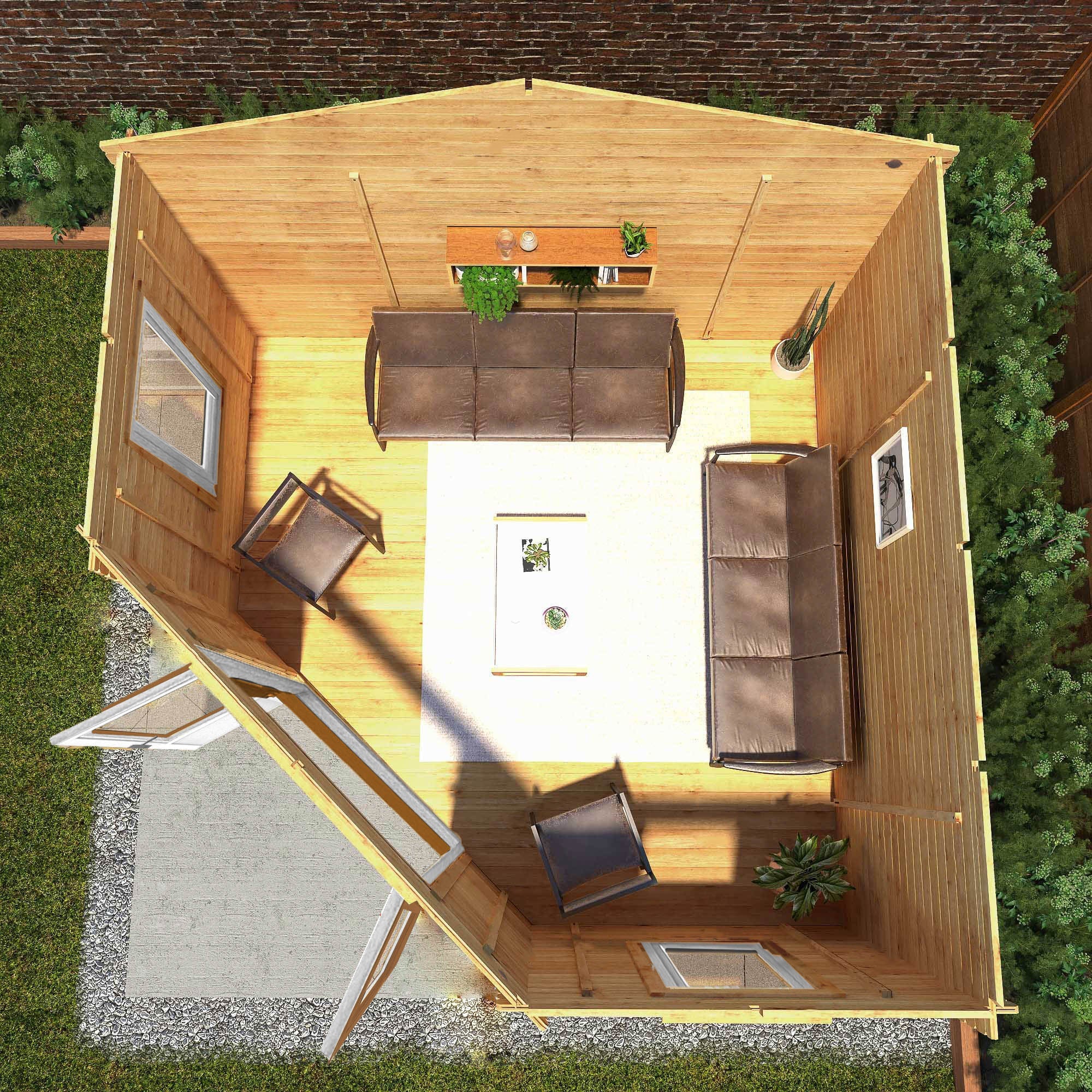 Mercia Corner 13' 7" x 13' 5" Hip Log Cabin - Premium 44mm Cladding Loglap - Brown UPVC - Image 3