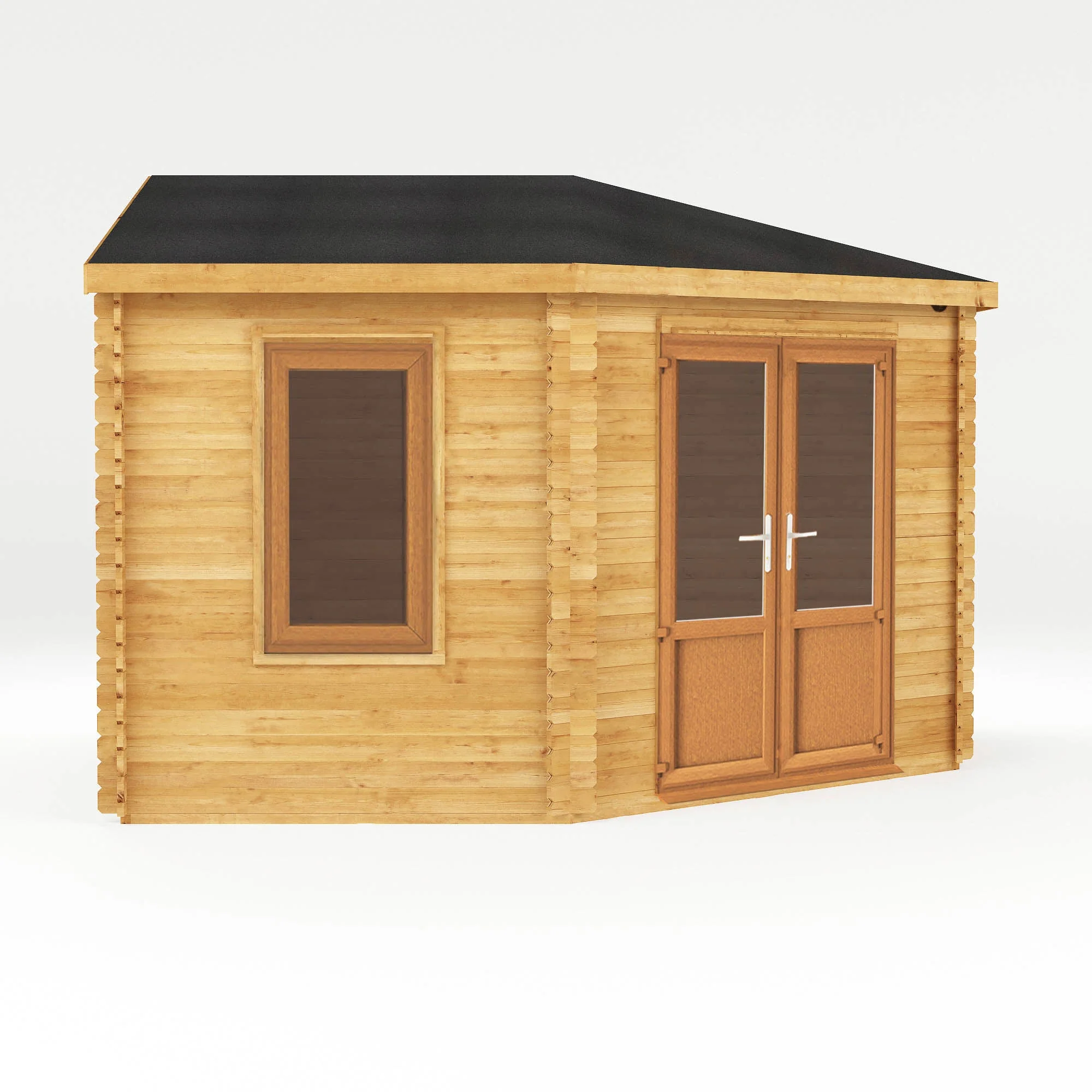 Mercia Corner 13' 7" x 13' 5" Hip Log Cabin - Premium 44mm Cladding Loglap - Brown UPVC - Image 7