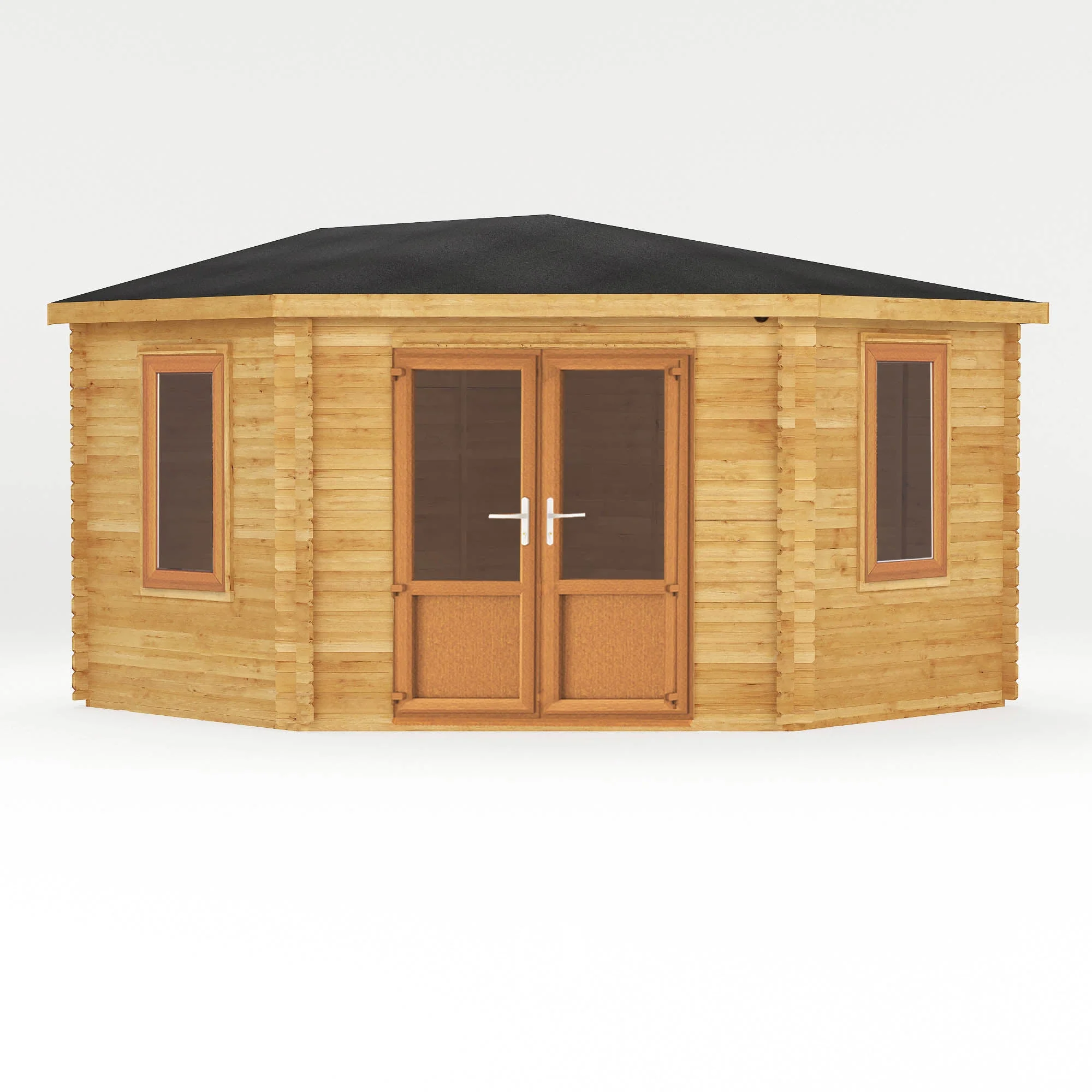Mercia Corner 13' 7" x 13' 5" Hip Log Cabin - Premium 44mm Cladding Loglap - Brown UPVC - Image 8